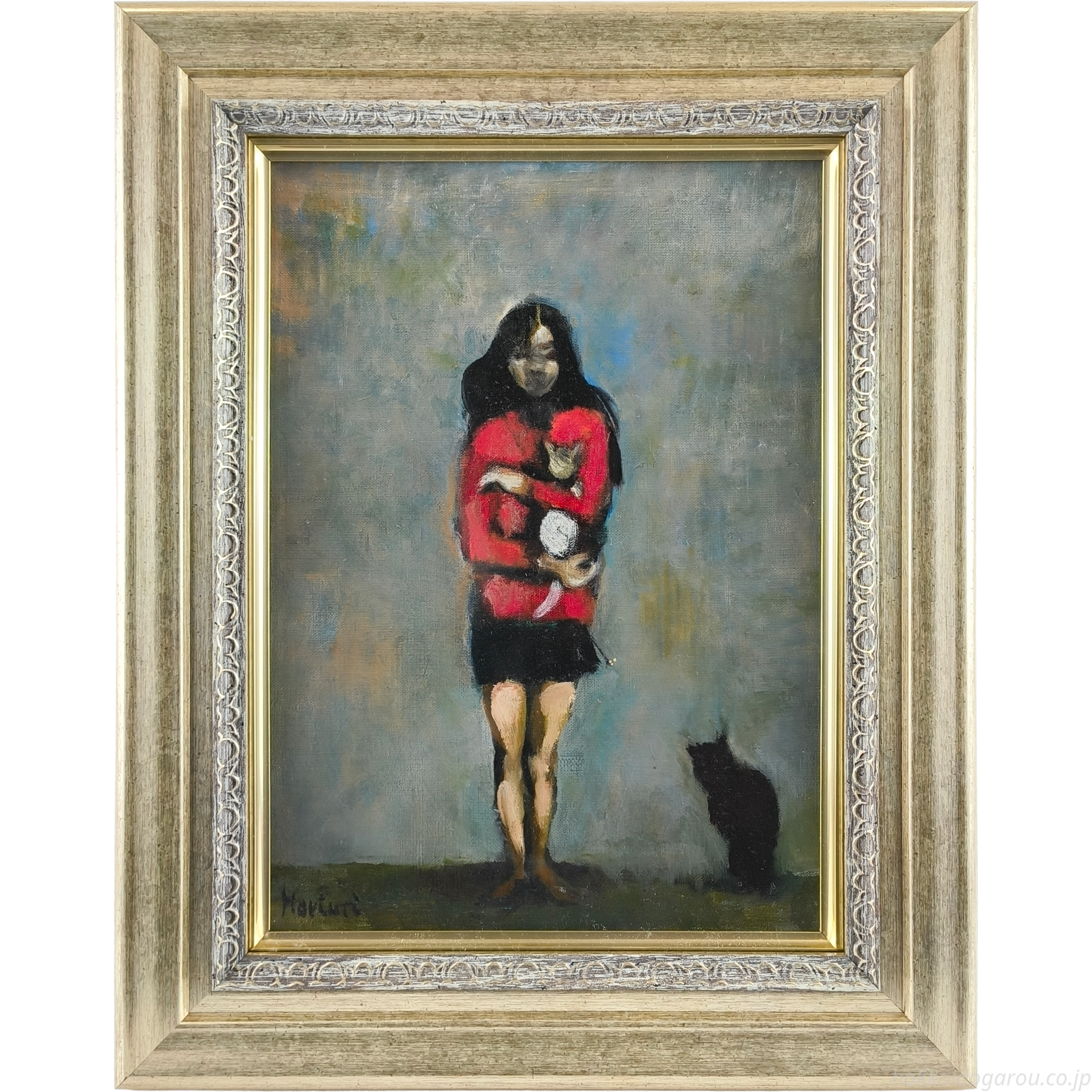 油絵（誰の絵かはわかりません） 堀内規次 『少女と猫』 油彩画 - 北海道画廊