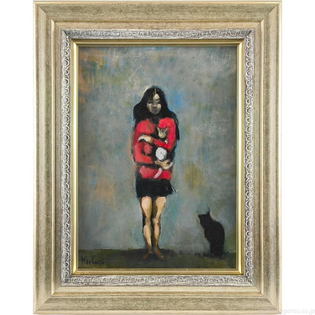 堀内規次 『少女と猫』 油彩画 - 北海道画廊