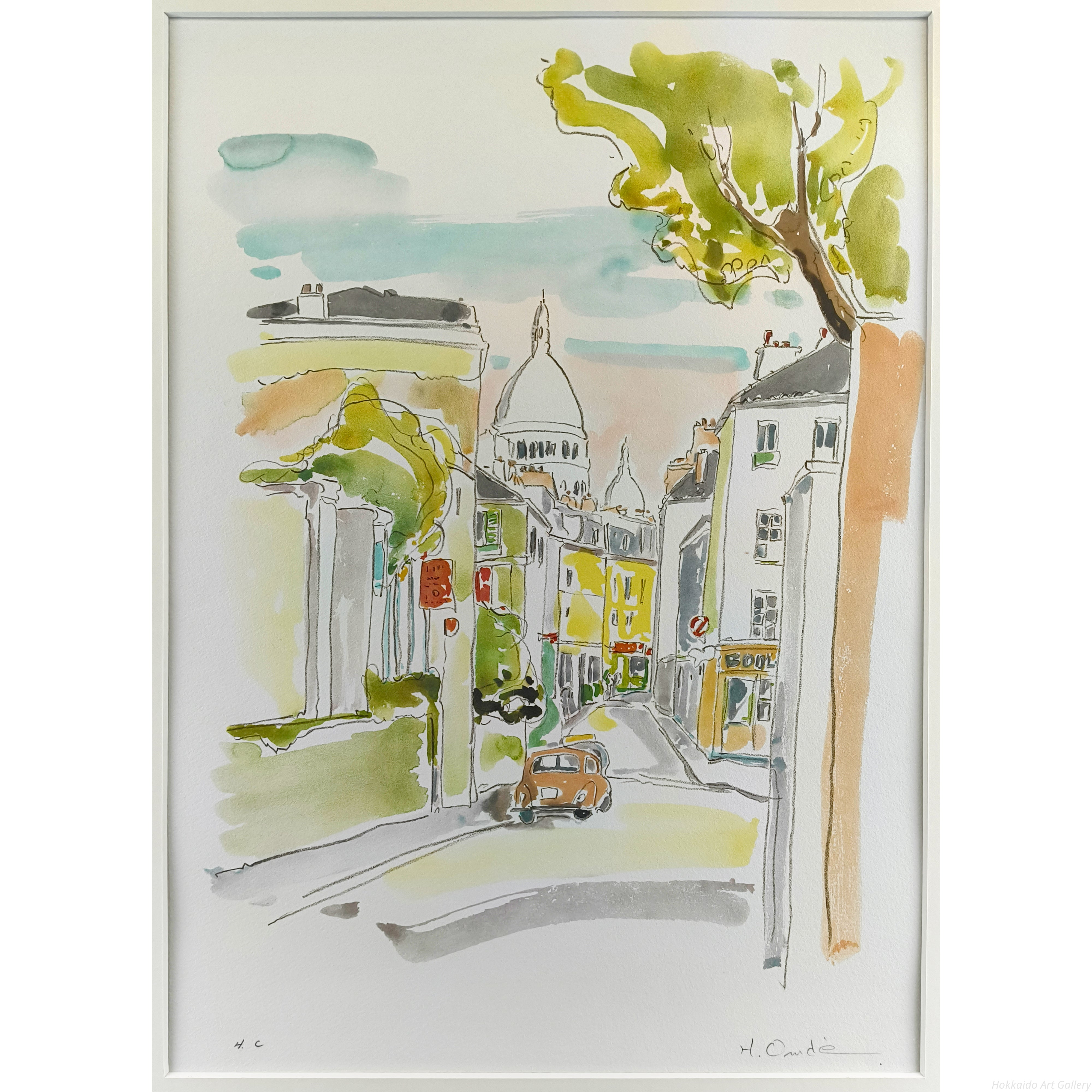 大前博士 『モンマルトル風景』 リトグラフ - 北海道画廊