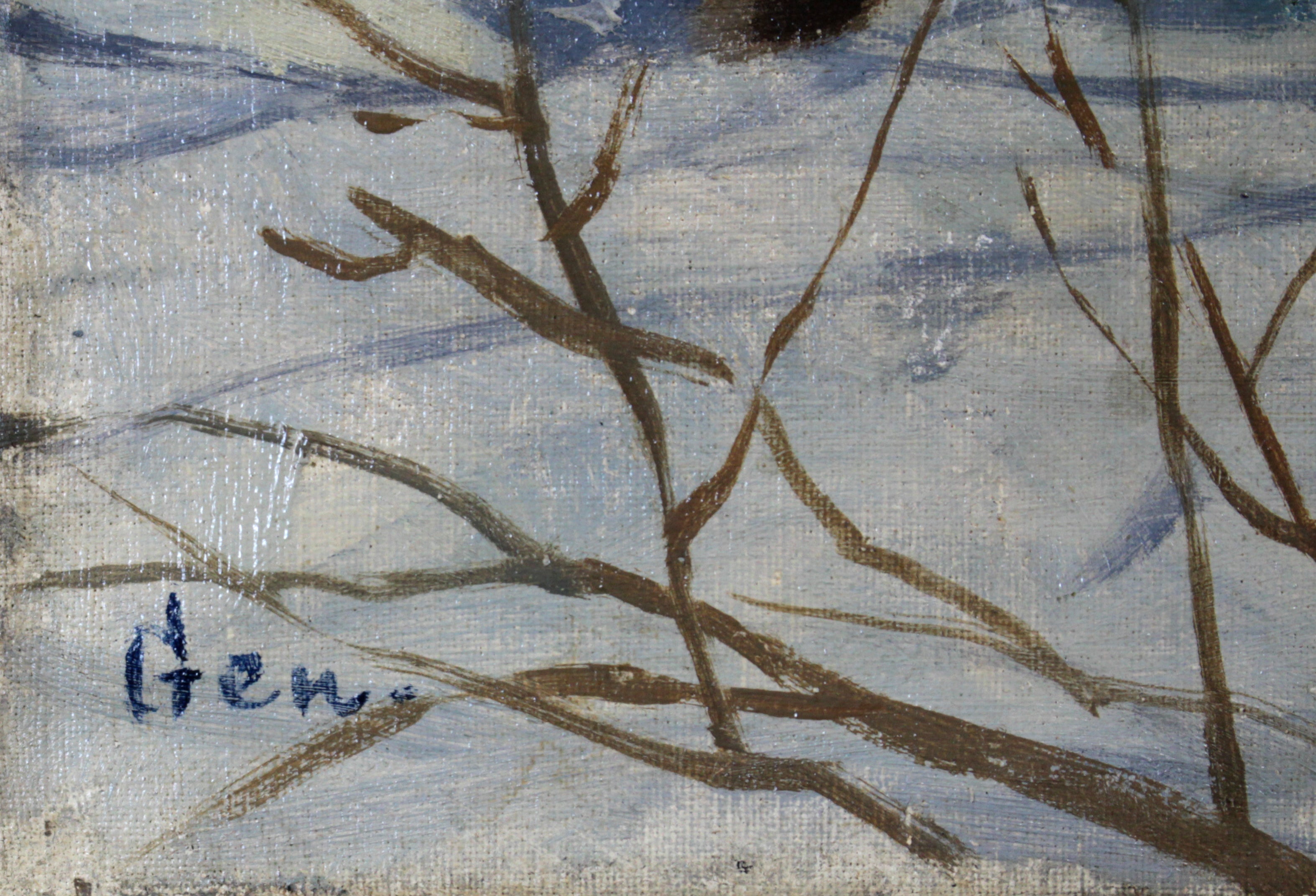 大月源二 『白樺のある雪景』 油彩画 - 北海道画廊