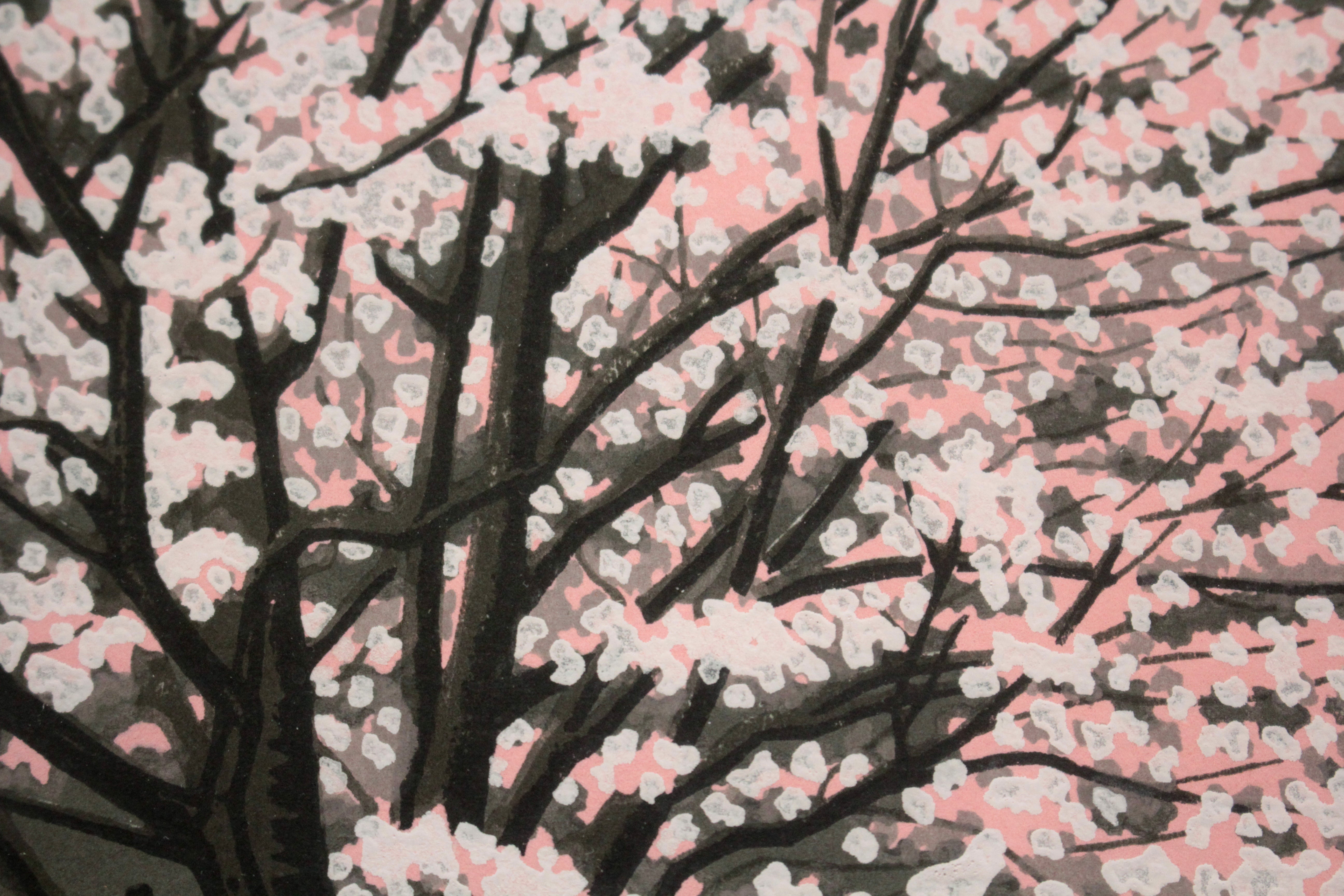 大本 靖 『北の桜B』 木版画 - 北海道画廊