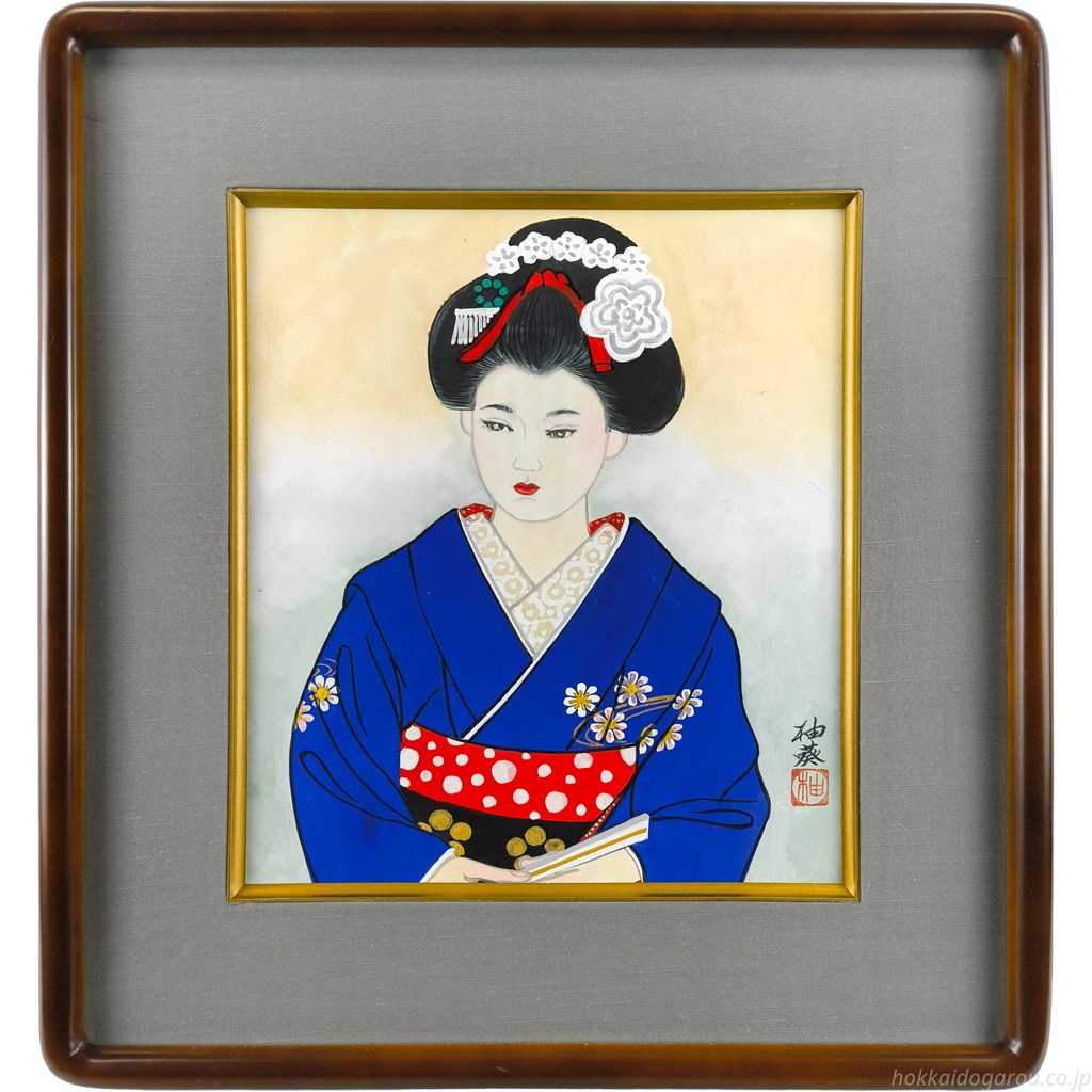 宮下柚葵 夜化粧 美人画 額装 日本画 直筆サイン入り 額縁付き 大型作品 宮下柚葵 『舞妓』 日本画 - 北海道画廊