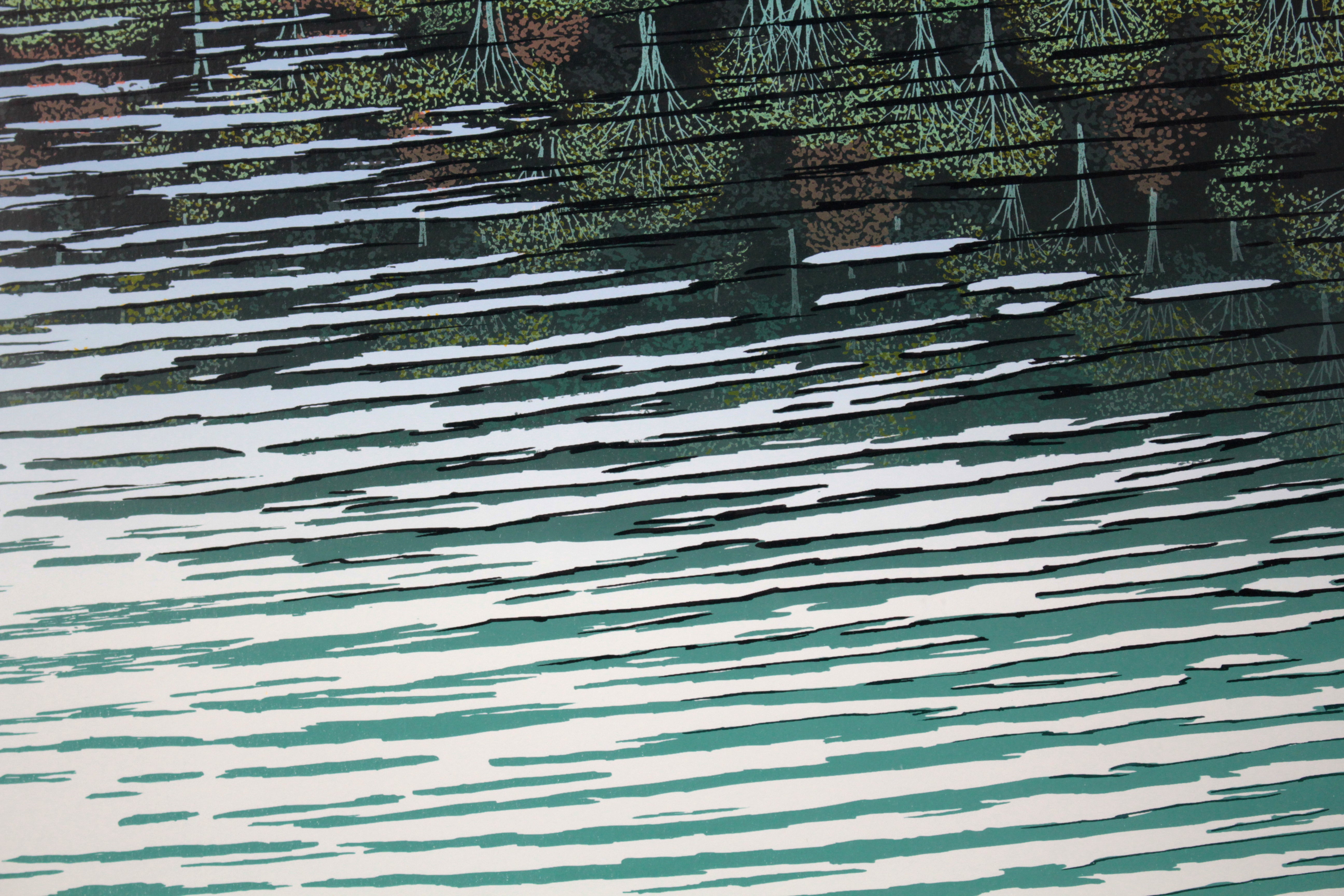 小暮真望 『湖面に映る秋風景（丸沼）』 シルクスクリーン - 北海道画廊