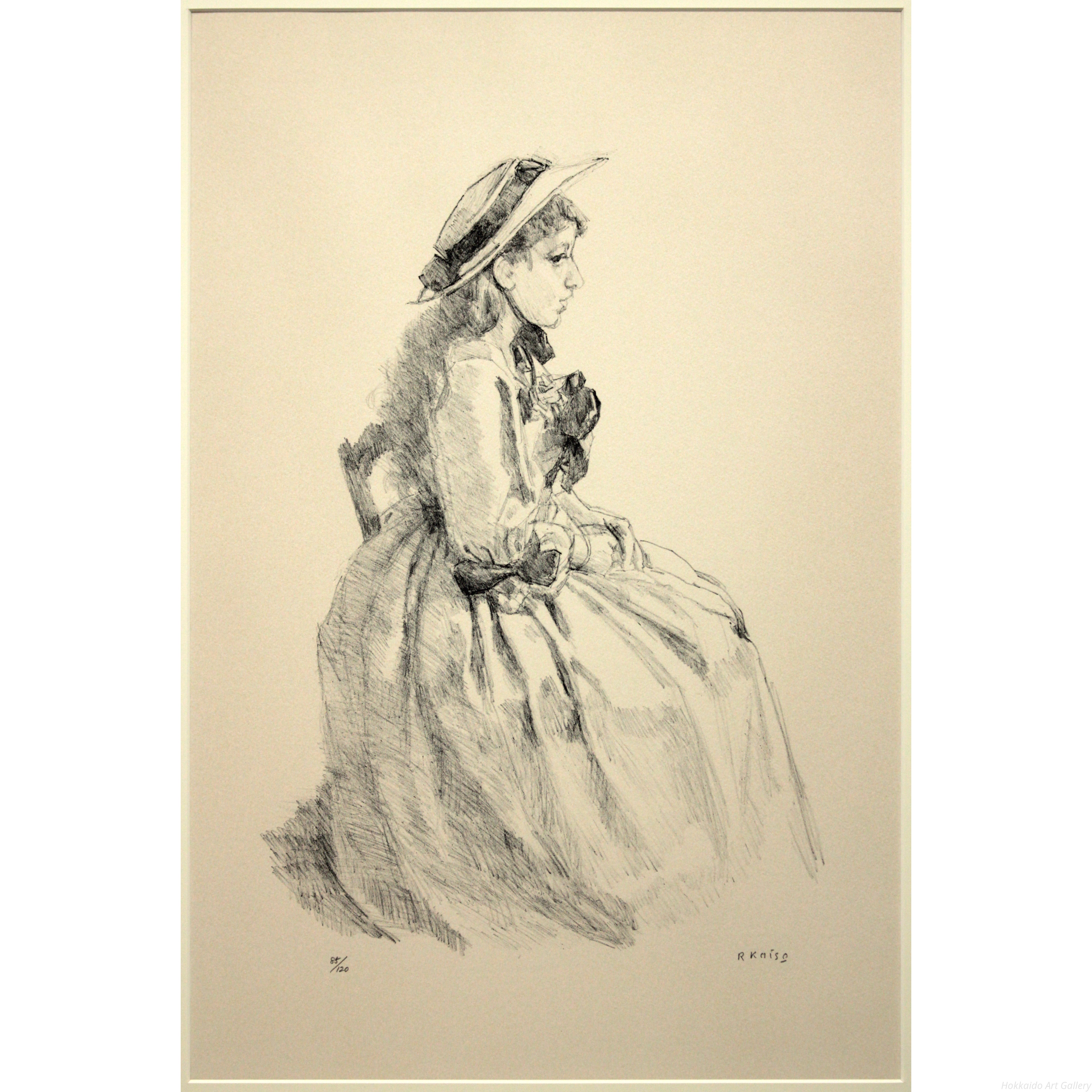 小磯、良平、リトグラフ2人の女性　本物 小磯、良平、リトグラフ2人の女性本物