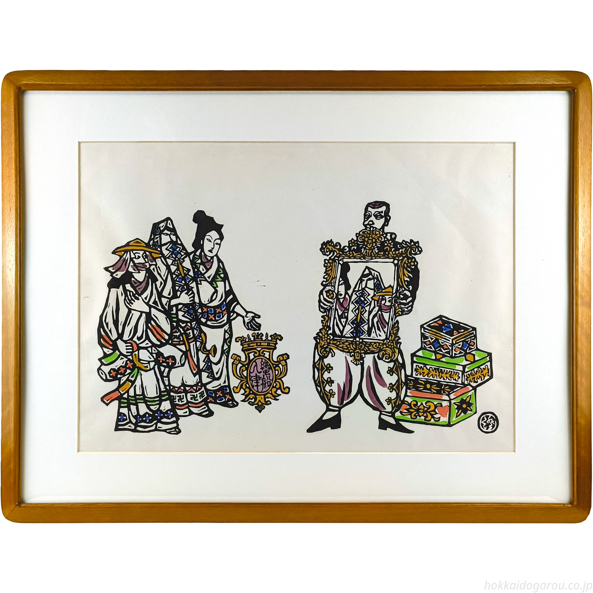 川上澄生 『蛮船入津・鏡』 木版画 - 北海道画廊