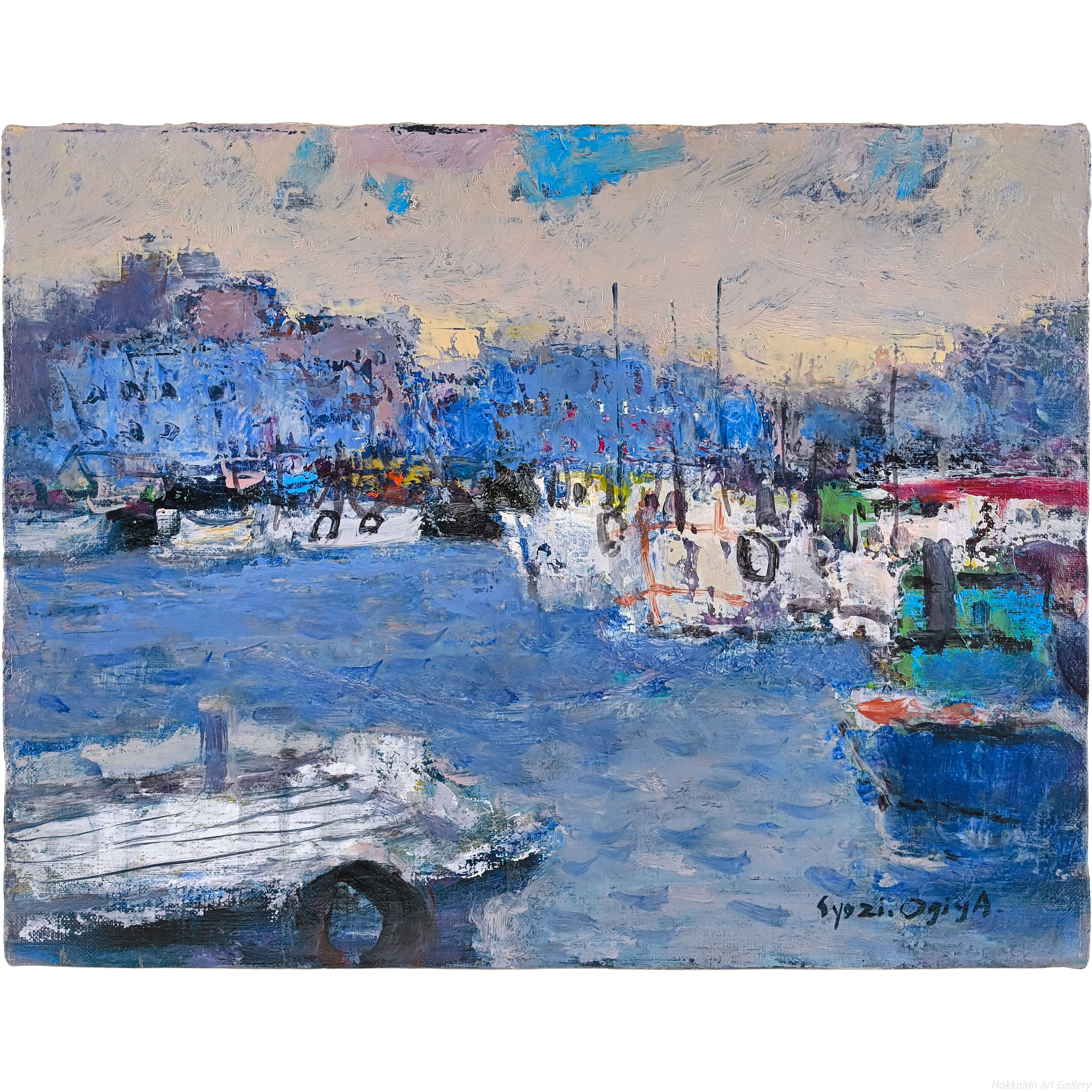 扇谷章二 『港』 油彩画 - 北海道画廊