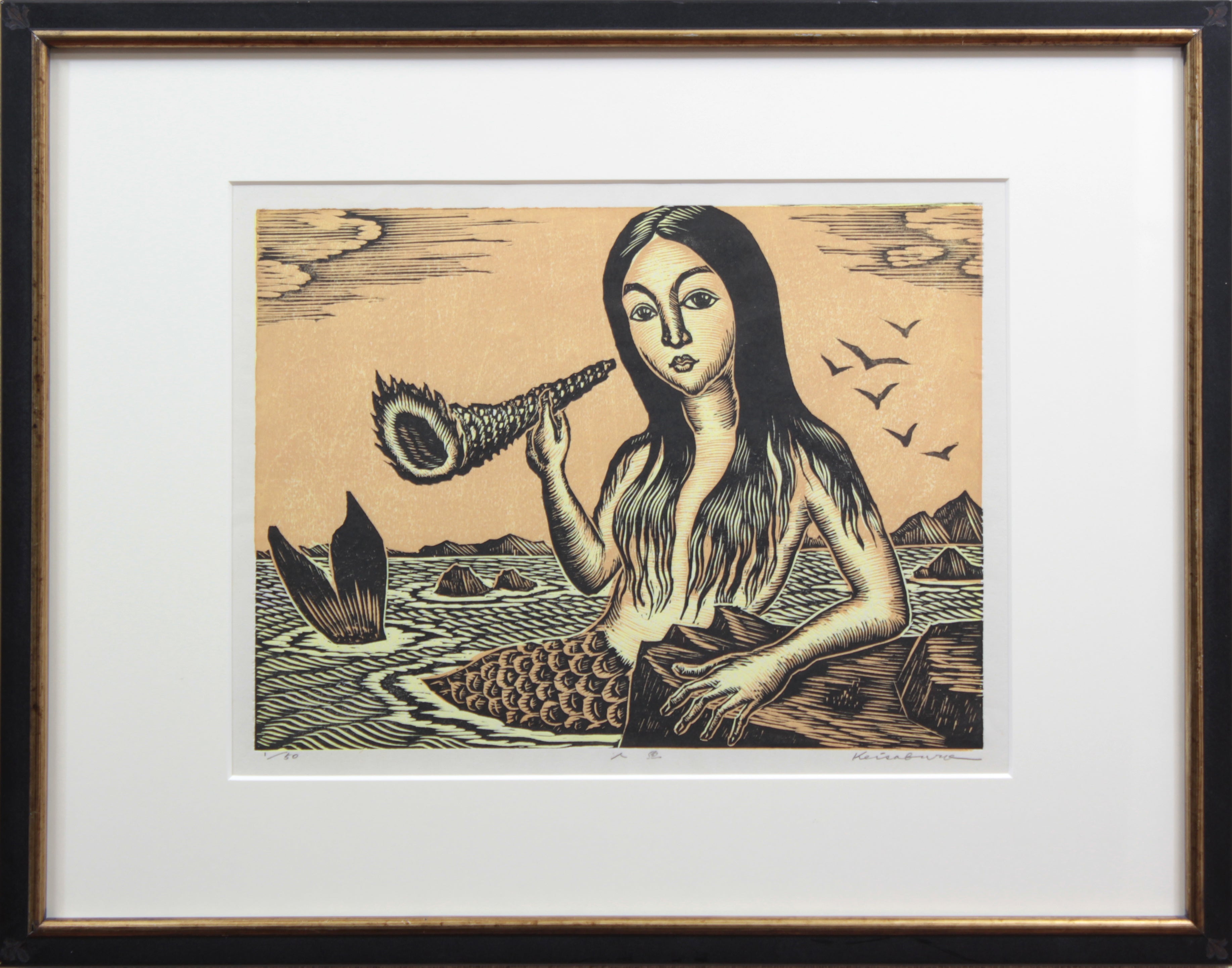 手島 圭三郎 『人魚』 木版画 - 北海道画廊