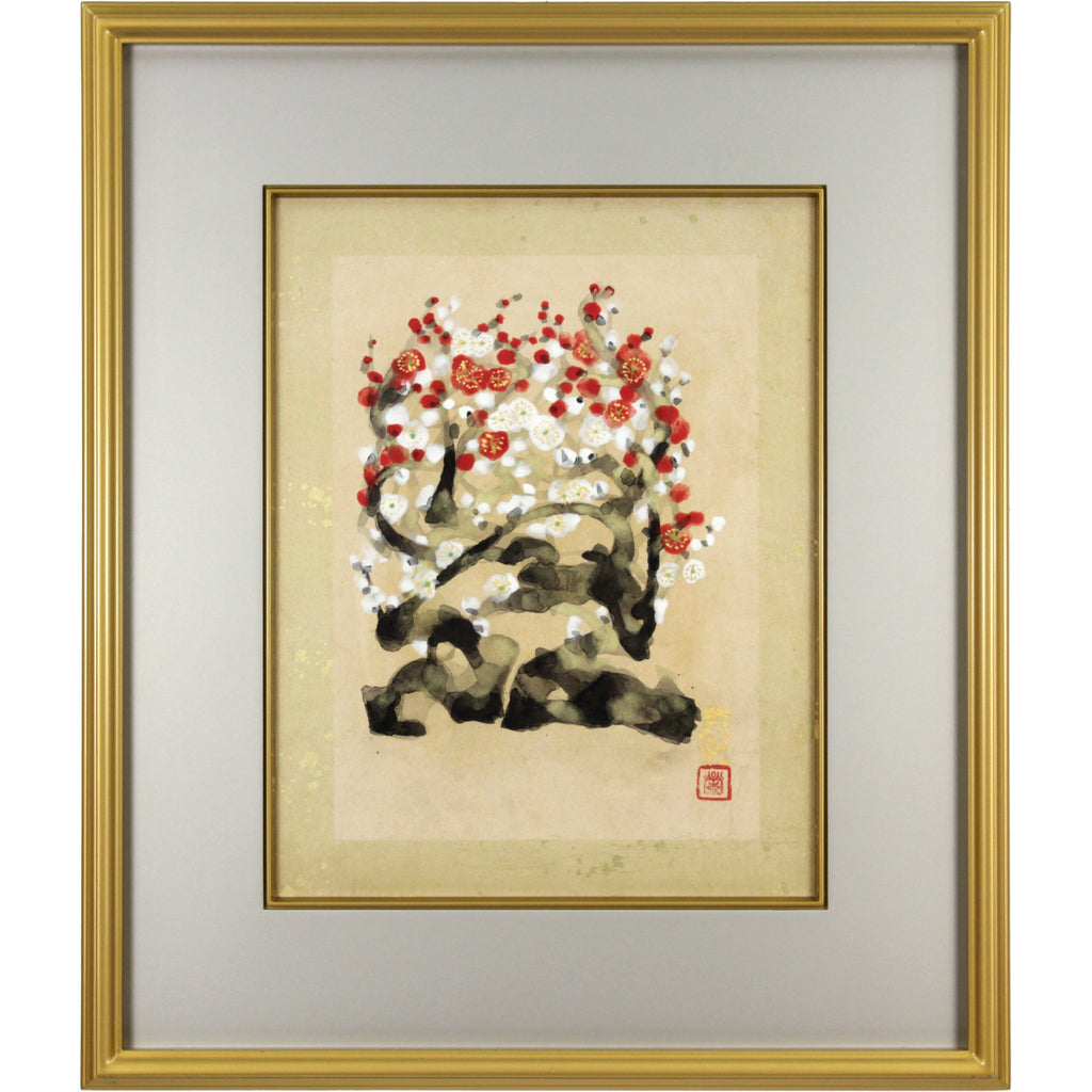 月岡榮貴 『紅白梅』 日本画 - 北海道画廊