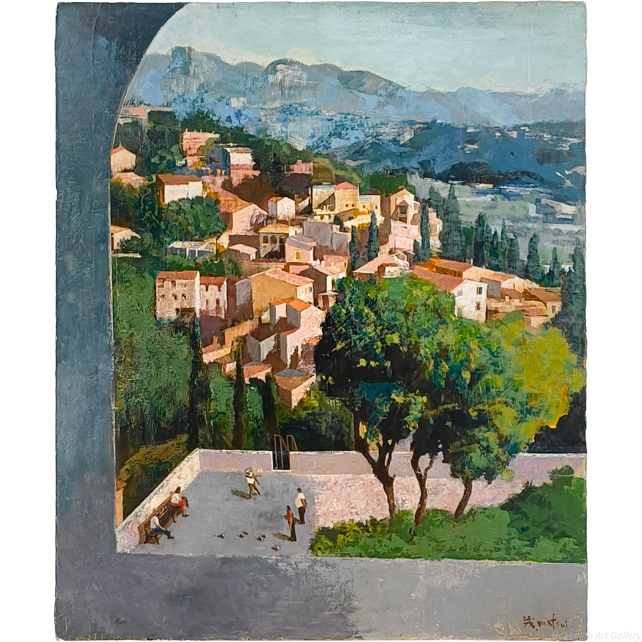 油彩画『北京の兄弟』M25号 松井茂樹 『南フランスの町（カニュ）』 油彩画 - 北海道画廊