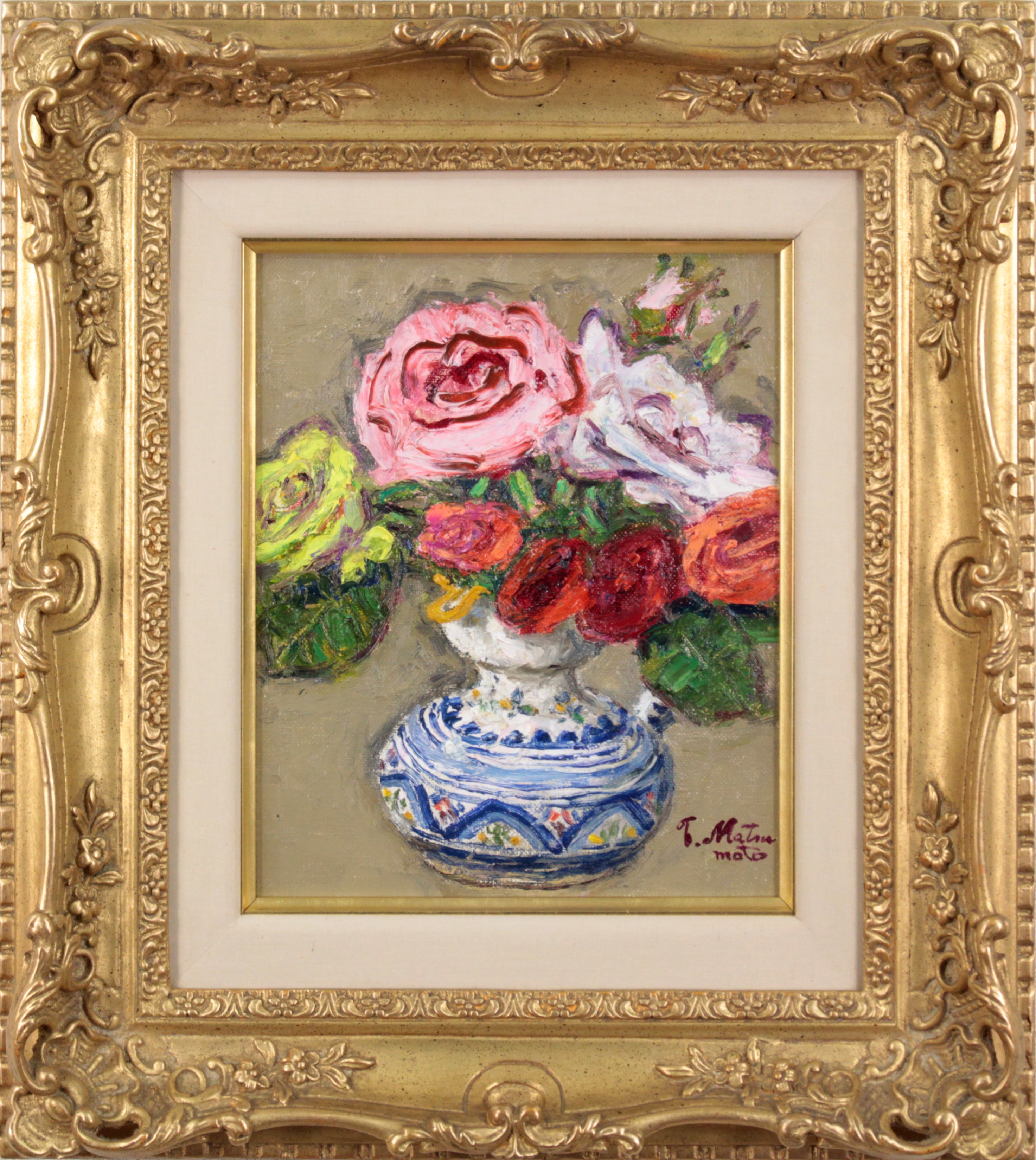 松本富太郎 『スペイン壷の薔薇』 油彩画 - 北海道画廊