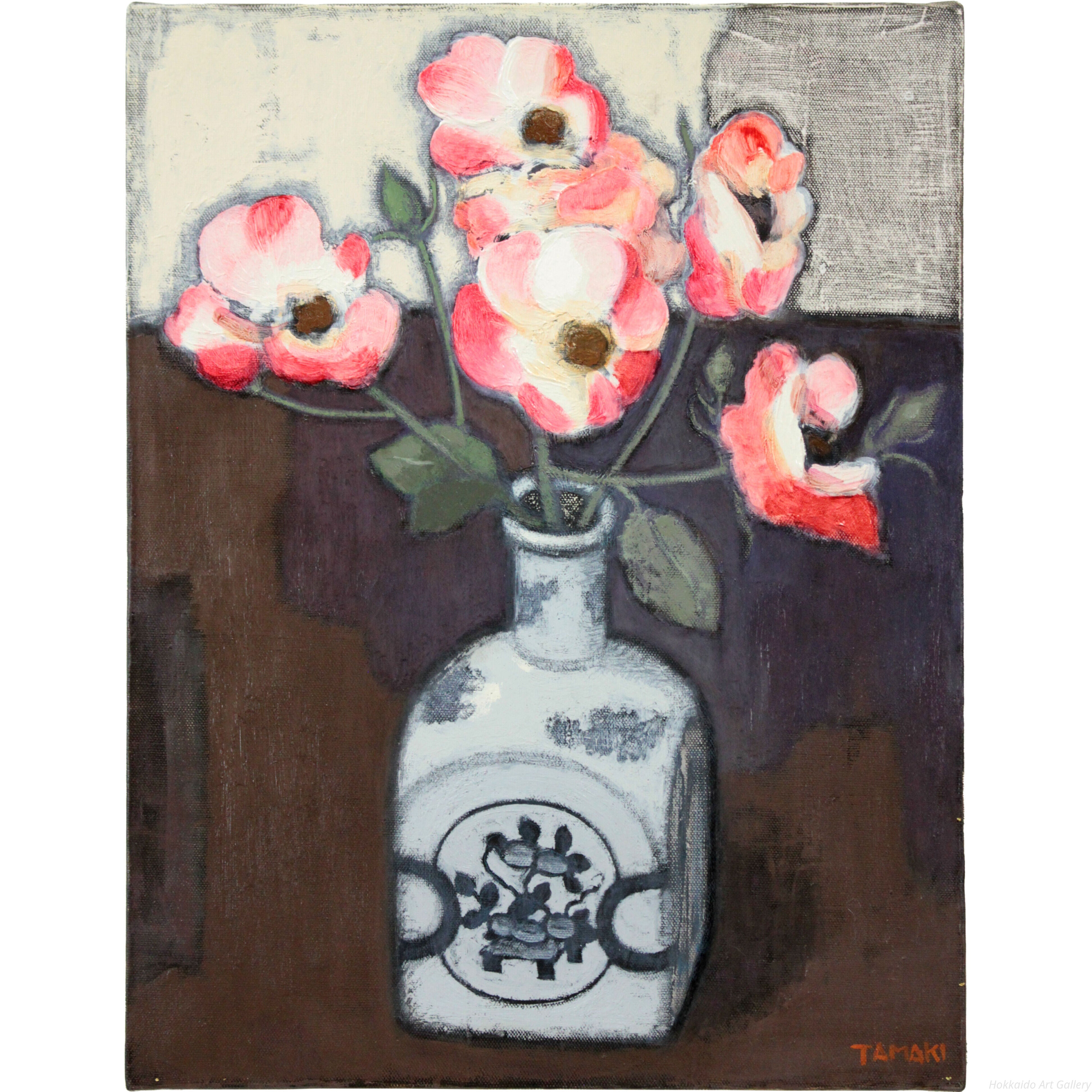 松田環【薔薇】　肉筆油彩画　直筆サインあり 松田環 『薔薇』 油彩画 - 北海道画廊