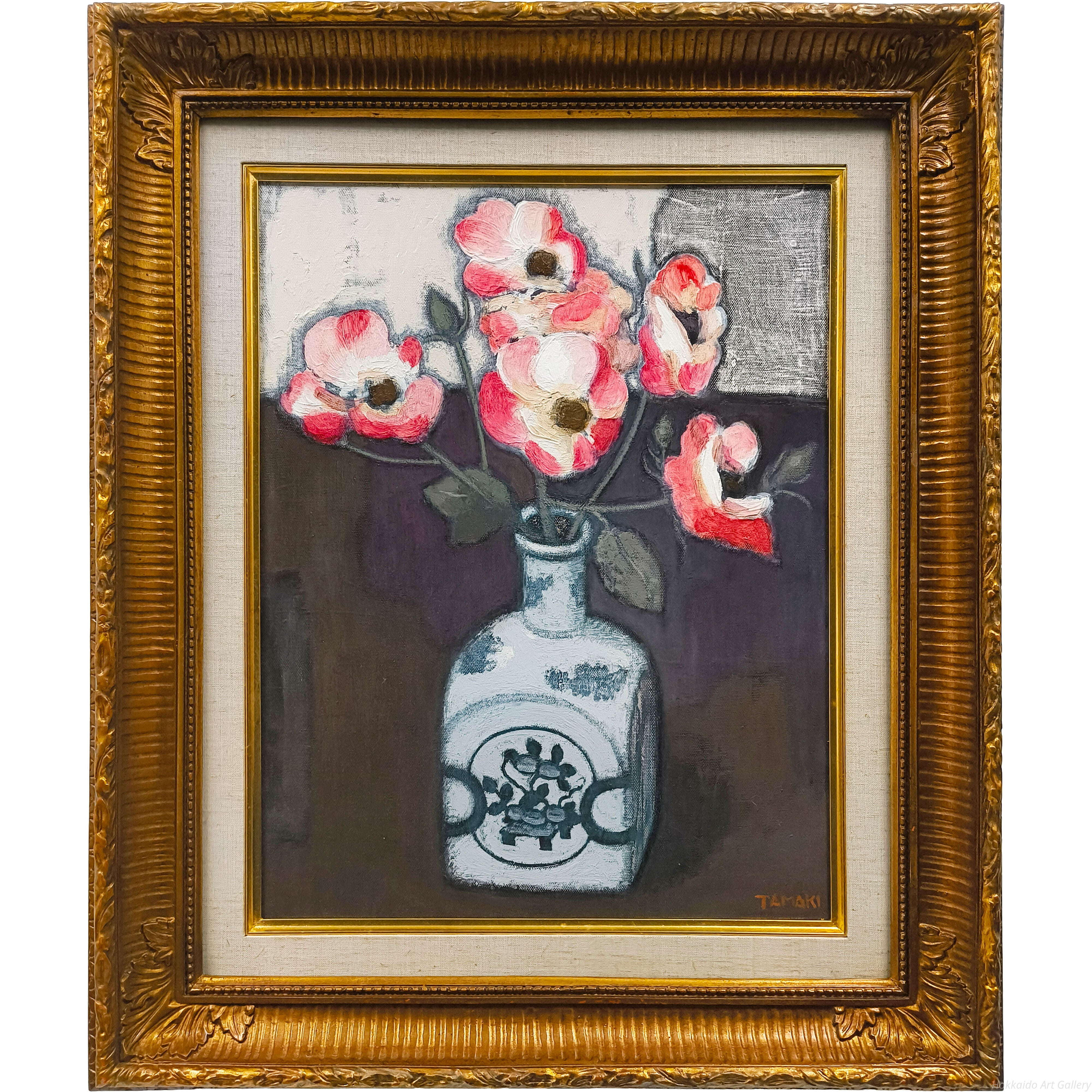 松田環【薔薇】　肉筆油彩画　直筆サインあり 松田環 『薔薇』 油彩画 - 北海道画廊
