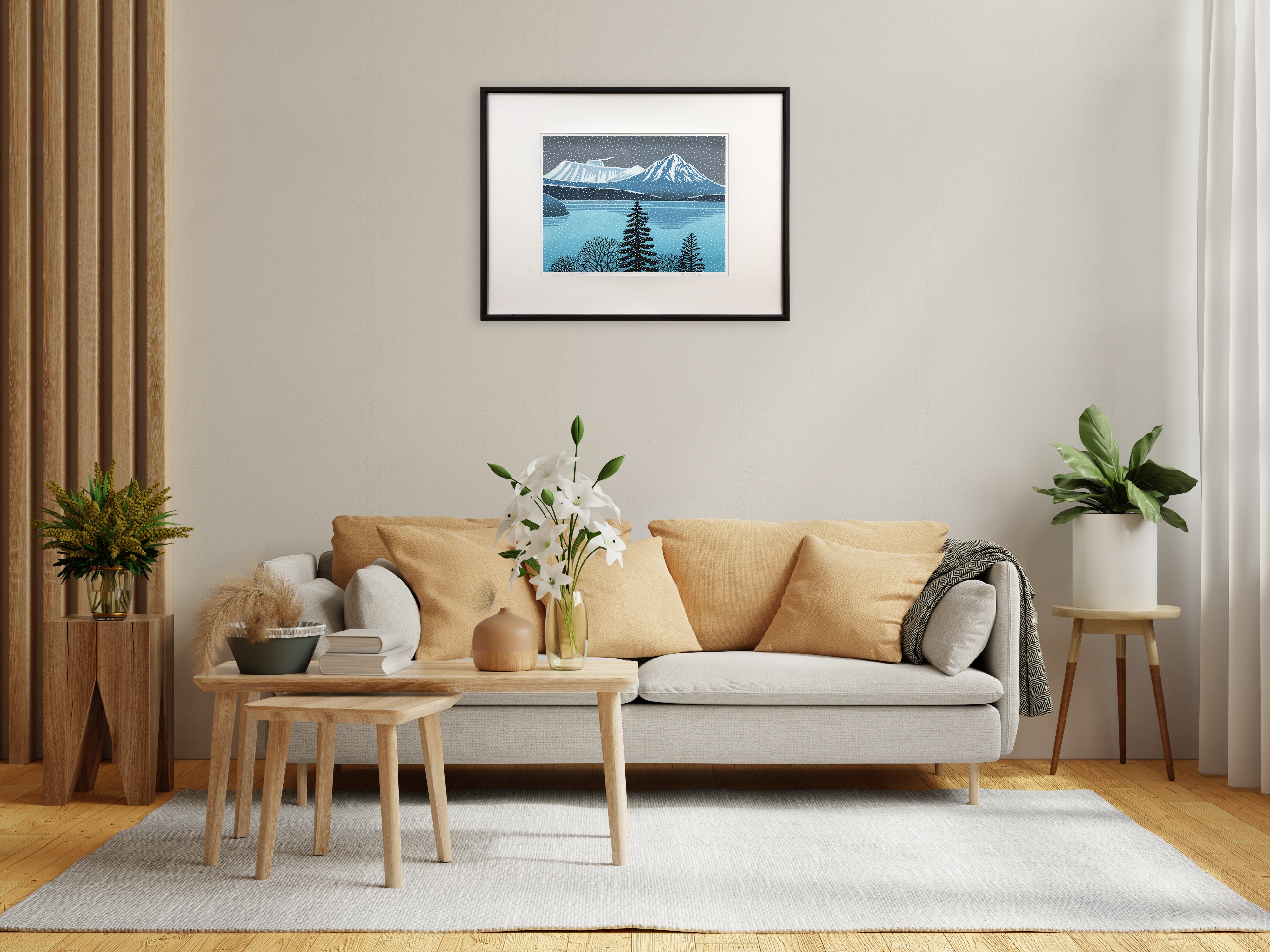 松見八百造 『支笏湖雪景』 木版画 - 北海道画廊