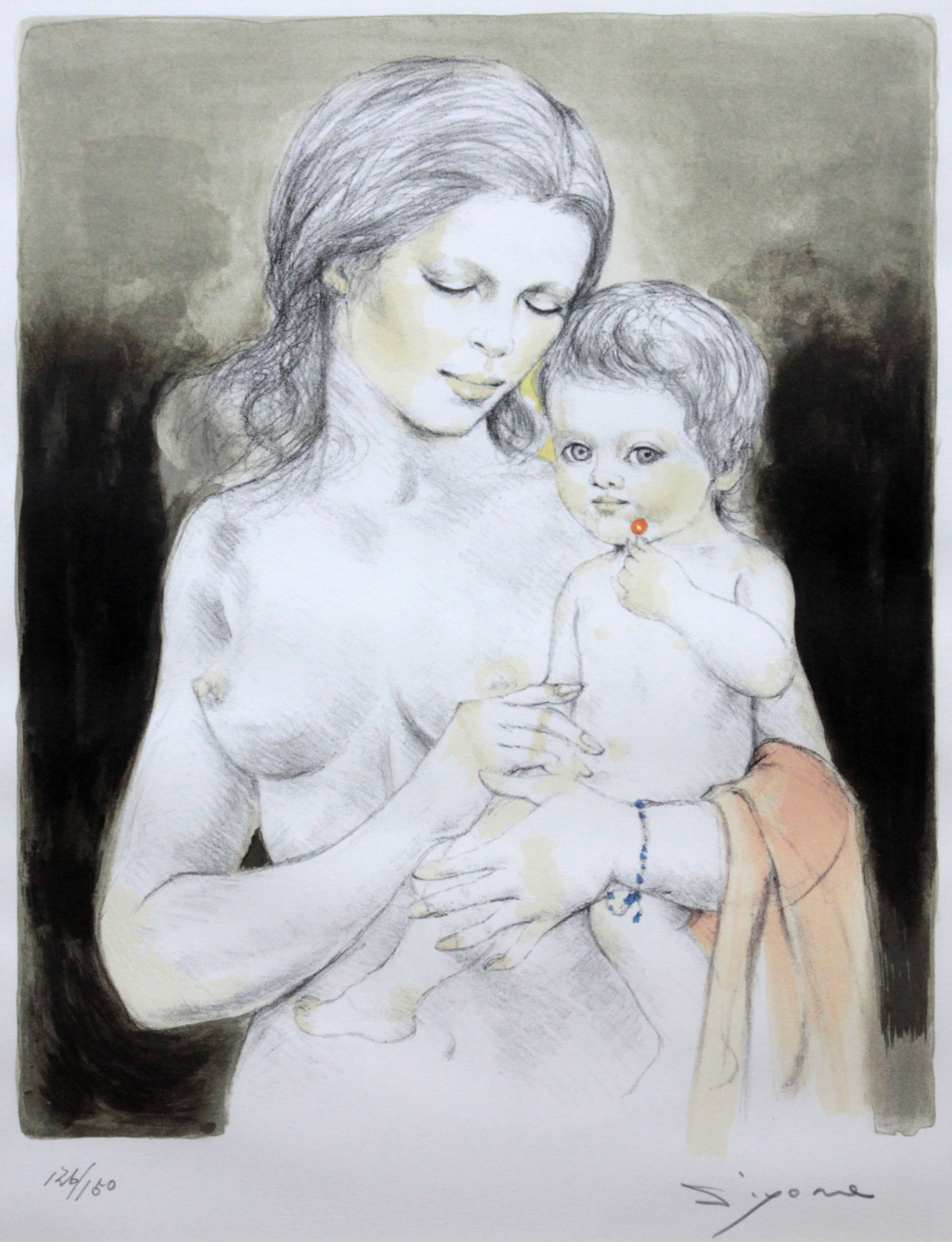 芝田米三 『母子』 リトグラフ - 北海道画廊