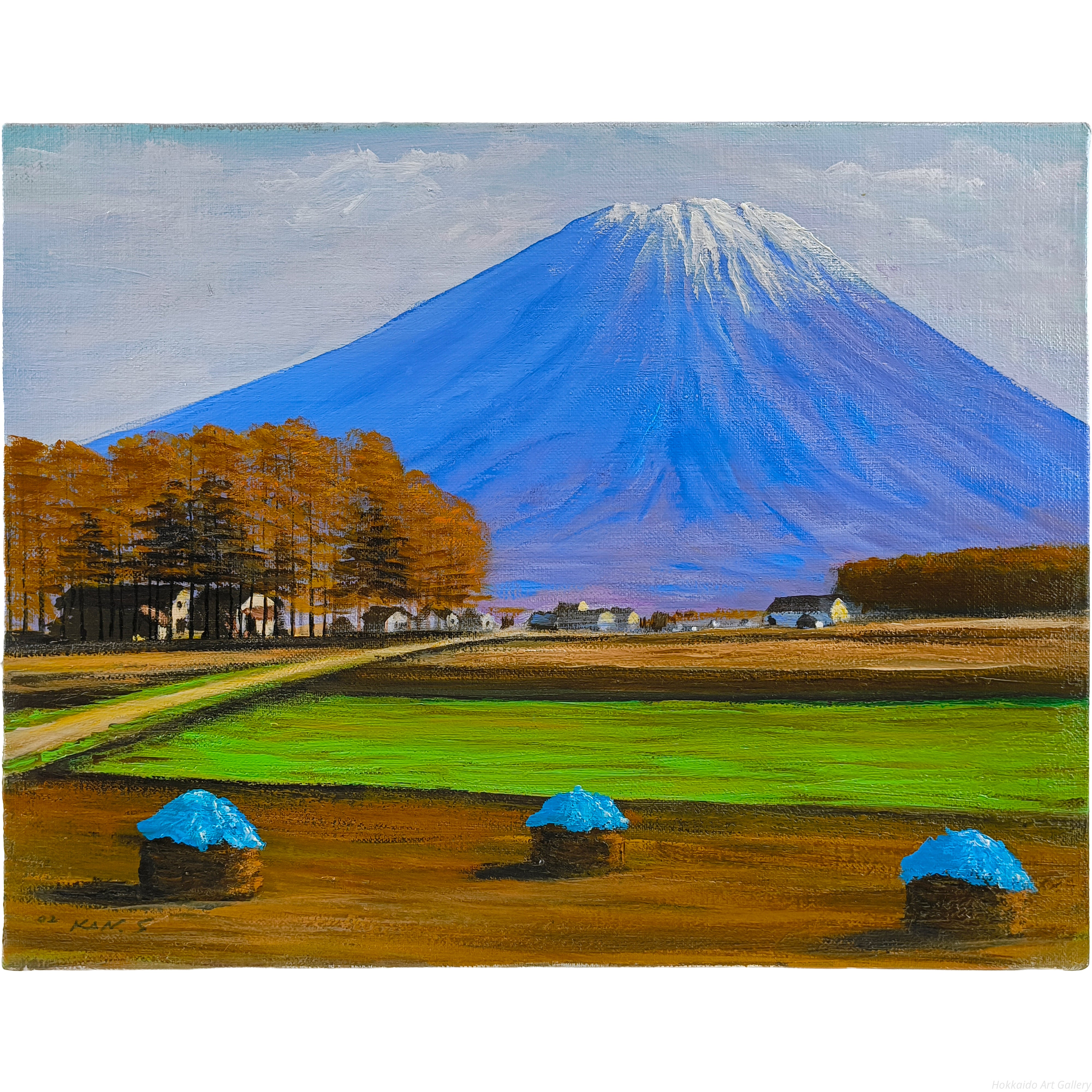 絵画 風景 冬景色 初冬 桜井寛 画家 初冬のニセコ連峰 油絵 アート F8 桜井寛 『羊蹄山冠雪』 油彩画 - 北海道画廊
