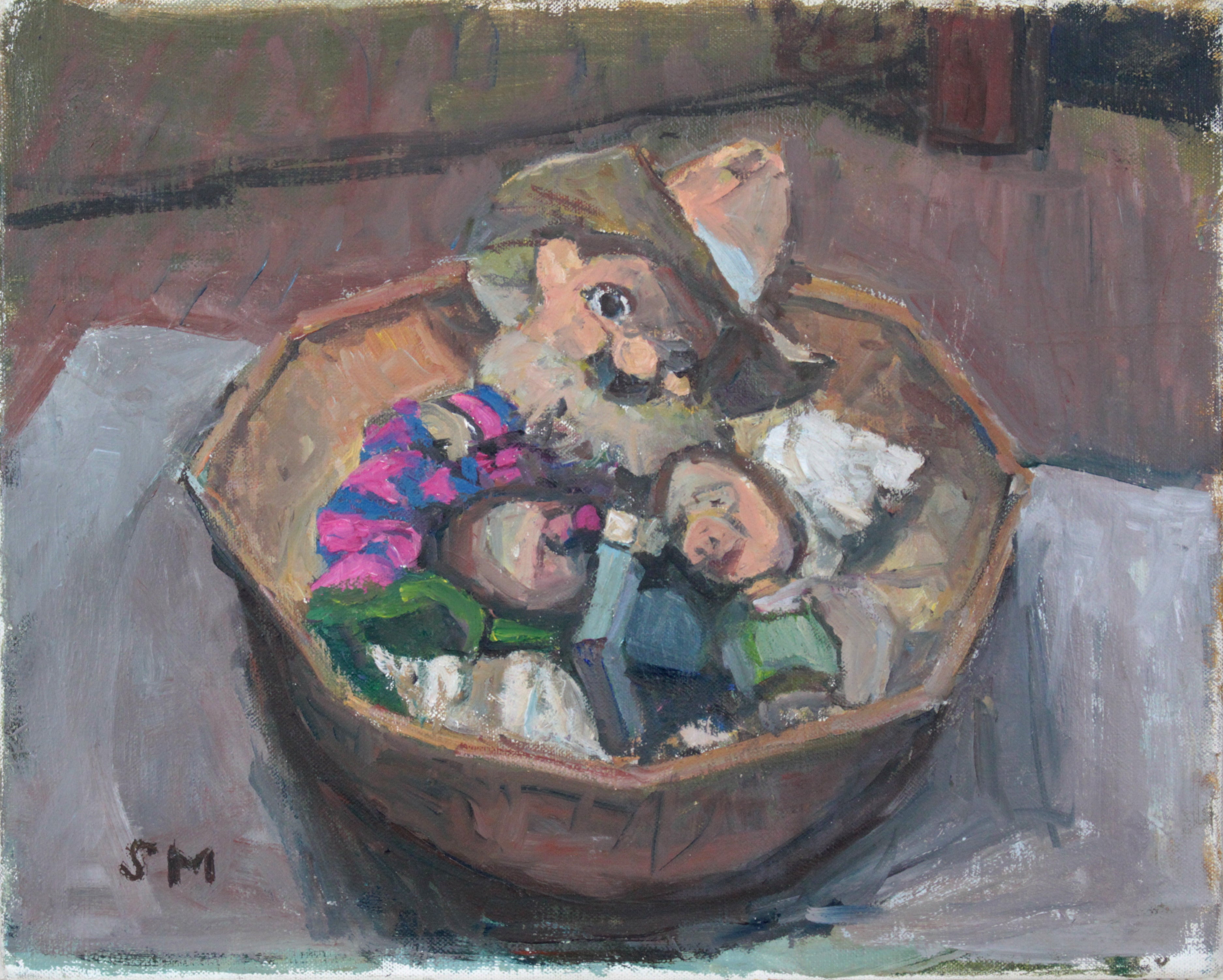 森本三郎 『籠の中のおもちゃ』 油彩画 - 北海道画廊
