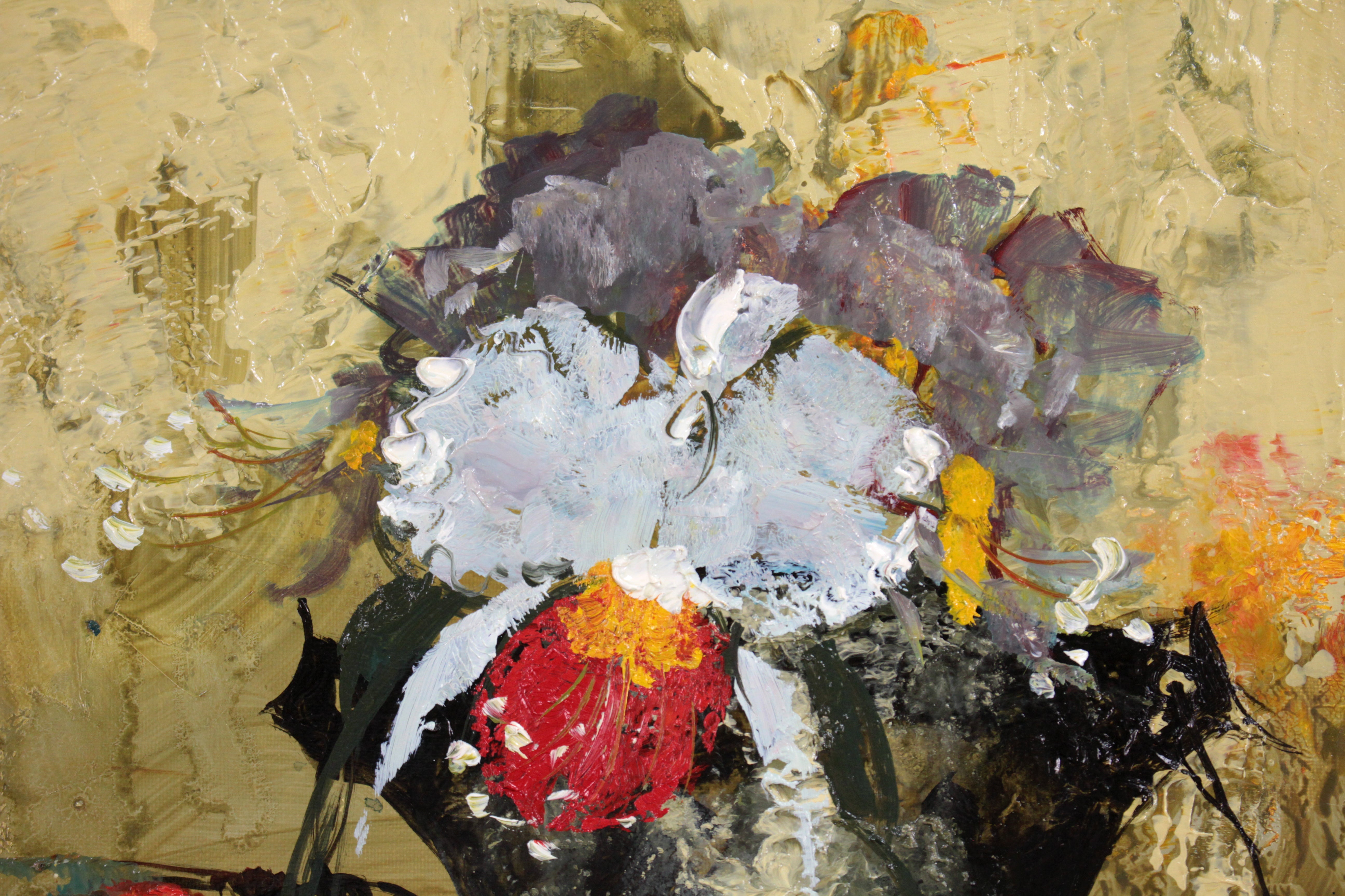 【得価人気】『 池田秀郎 (いけだひでろう)「器と花」キャンバスに油彩 ガラス板 額装 紙箱 S1020 』 インテリア 芸術 美術 ギャラリーアート 静物画