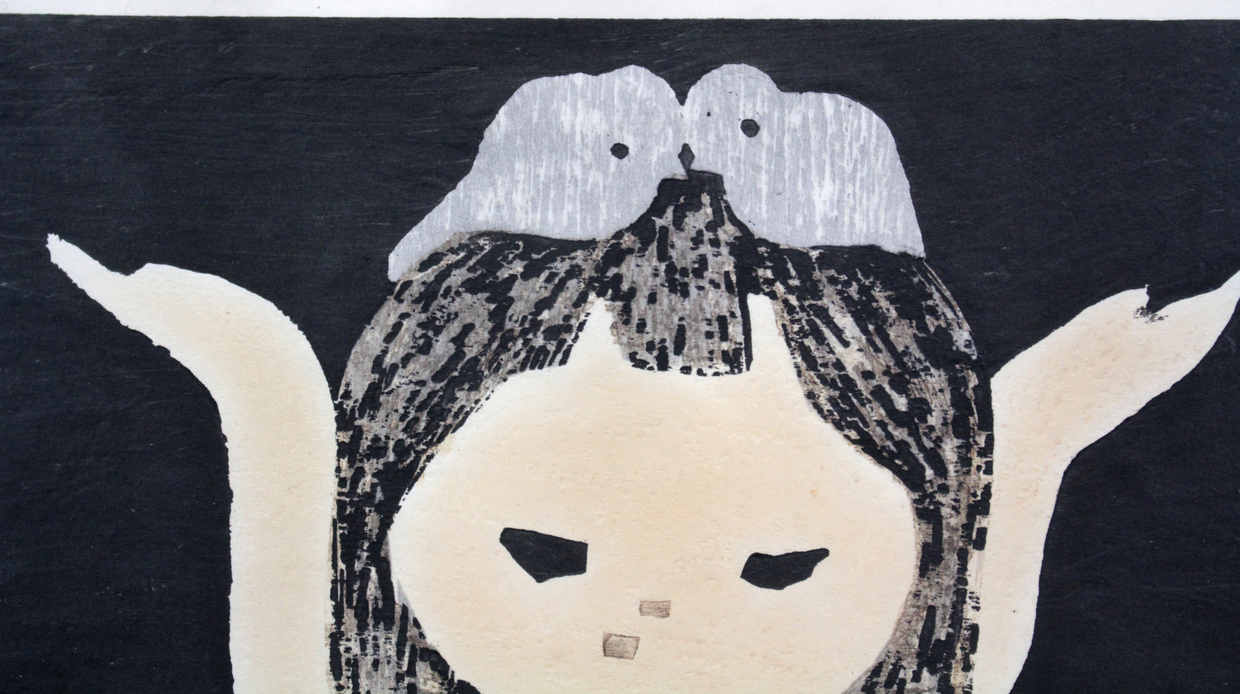 河野 薫 『双鳥』 木版画 - 北海道画廊