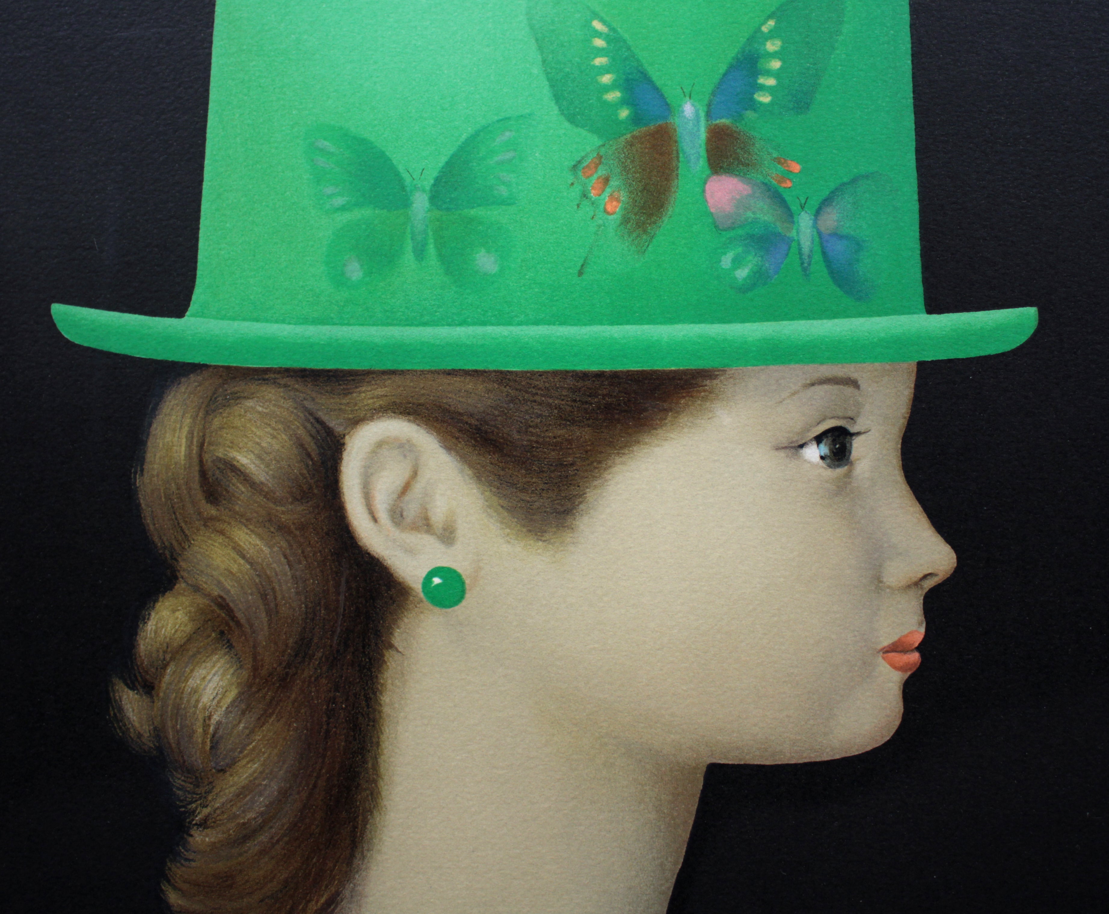 深沢邦朗『緑の帽子の少女』リトグラフ【真作保証】 絵画3969クサカベ賞
