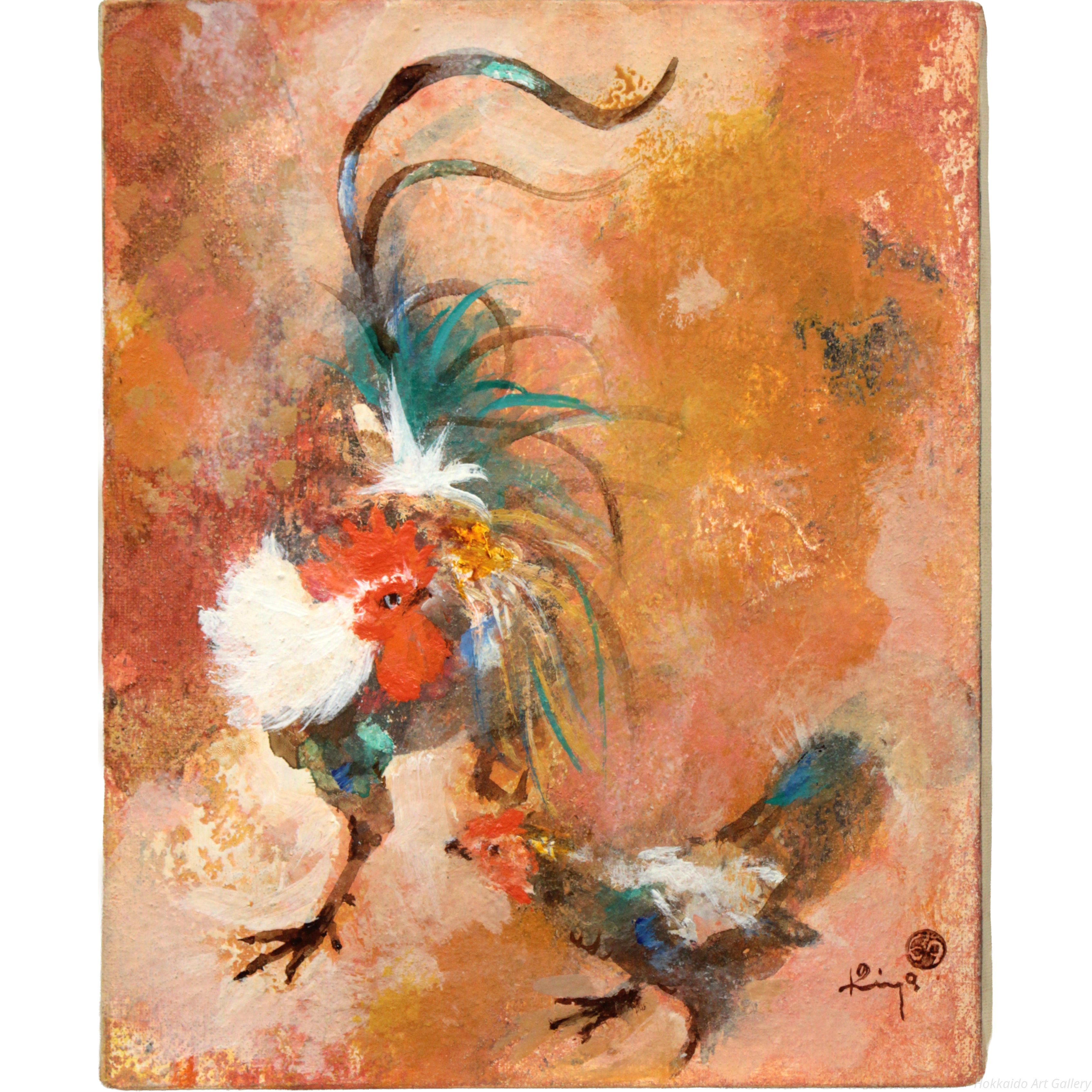 清原啓一　雄鶏 清原啓一 『遊鶏』 油彩画 - 北海道画廊