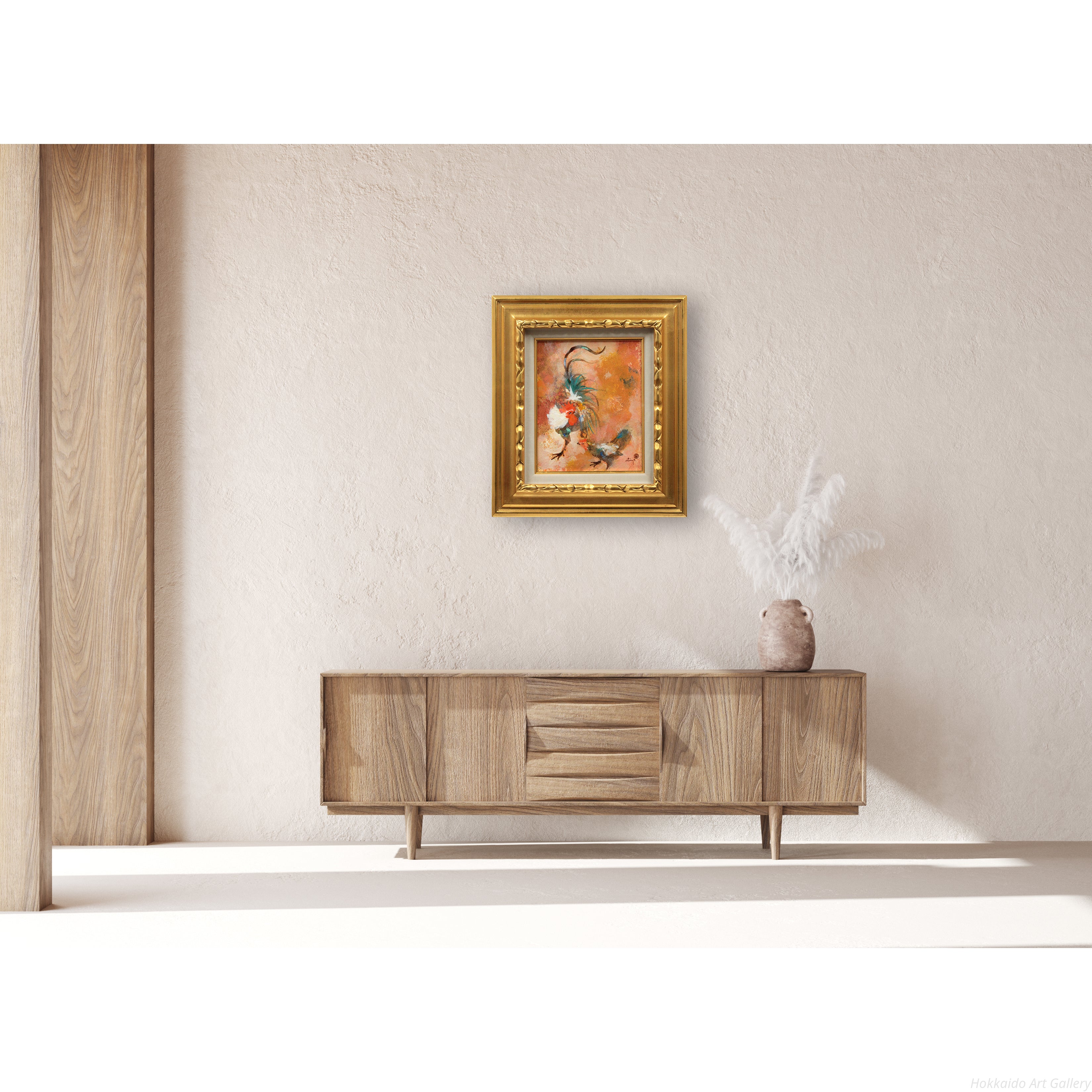 清原啓一　雄鶏 清原啓一【庭の遊鶏】希少な額装用画集より、状態良好、新品高級