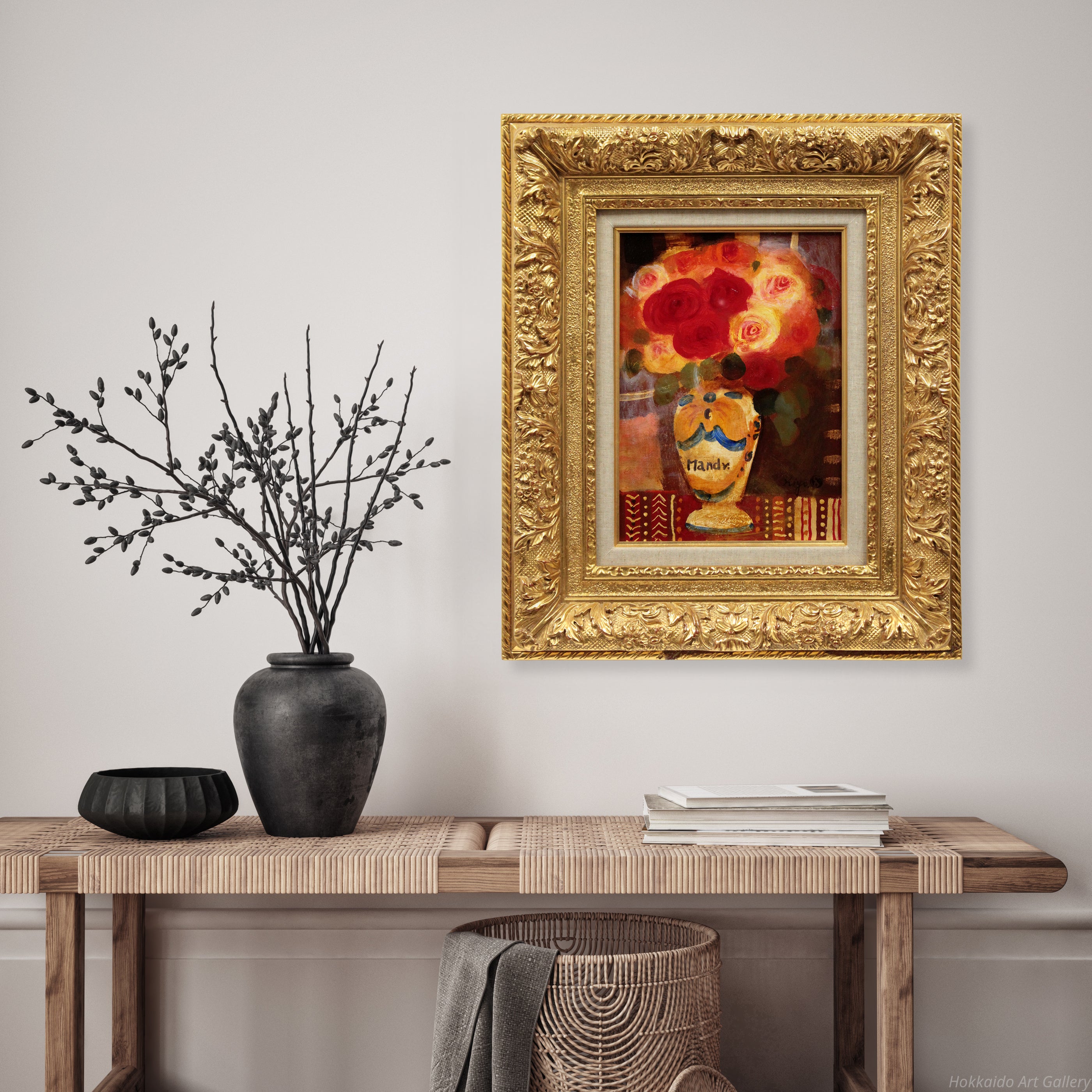 清原啓一 『長い壷の薔薇』 油彩画 - 北海道画廊