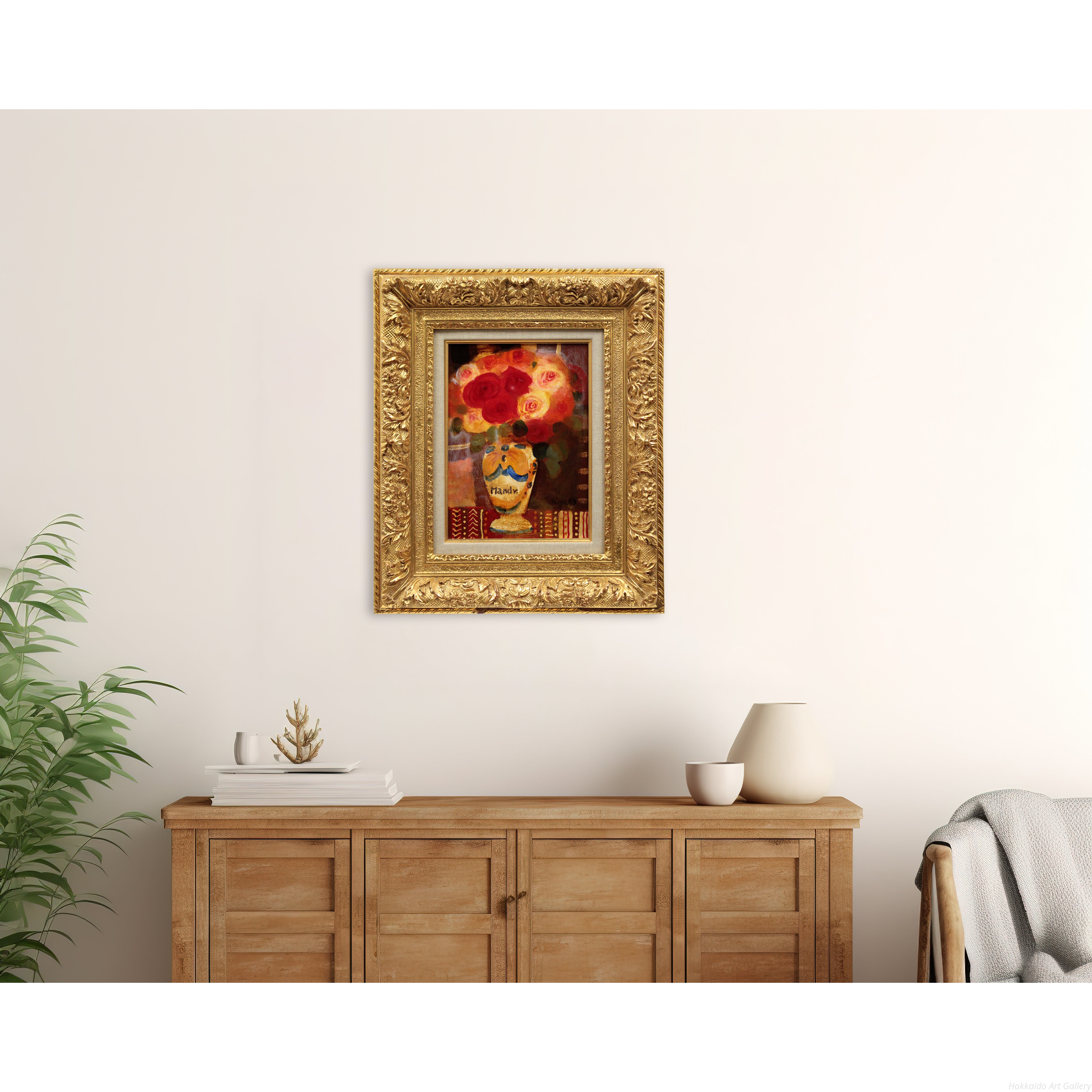 清原啓一 『長い壷の薔薇』 油彩画 - 北海道画廊