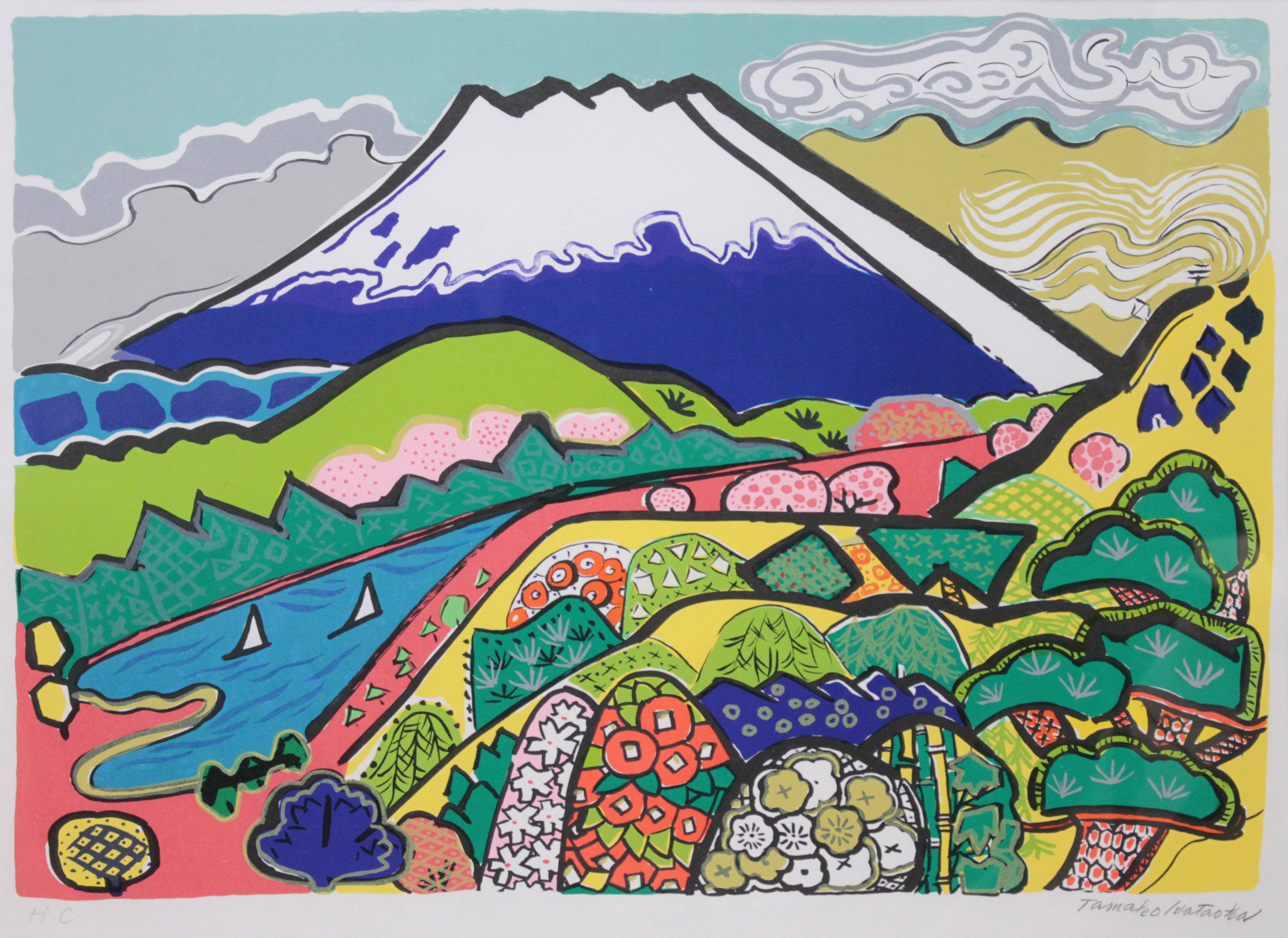 片岡球子 『富士に花咲く』 リトグラフ - 北海道画廊