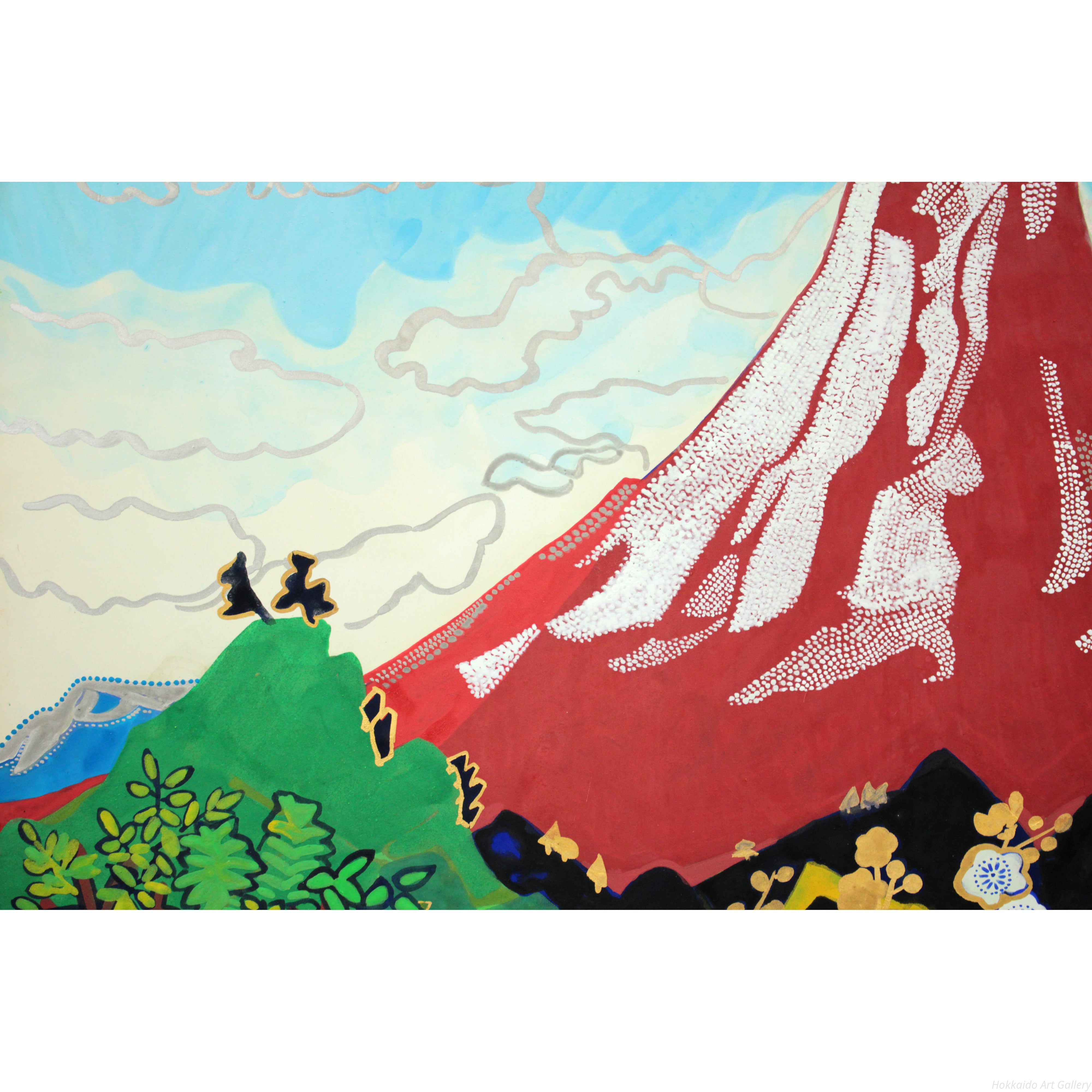 片岡球子 『雲にそびゆる紅の富士』 日本画 - 北海道画廊