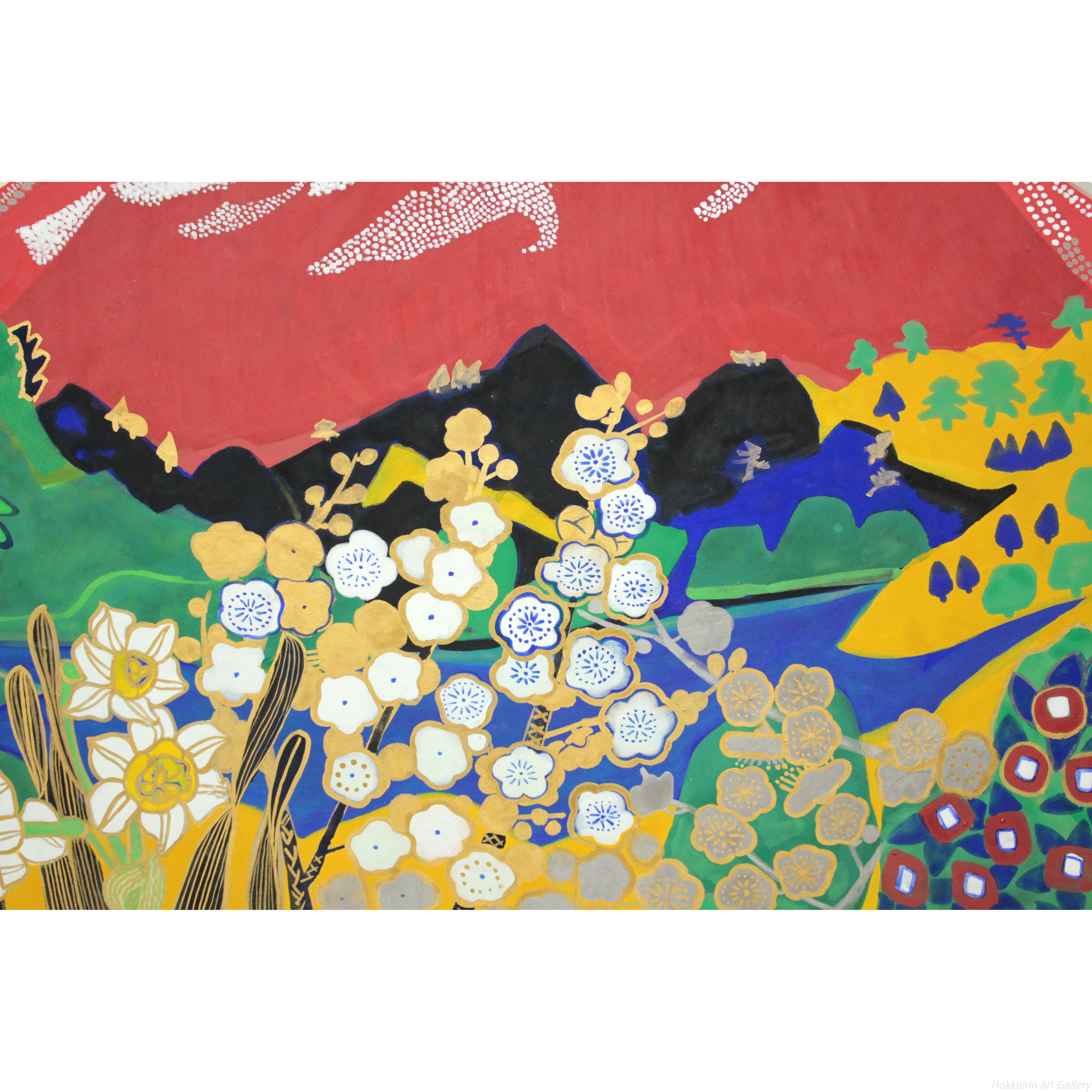 片岡球子 『雲にそびゆる紅の富士』 日本画 - 北海道画廊