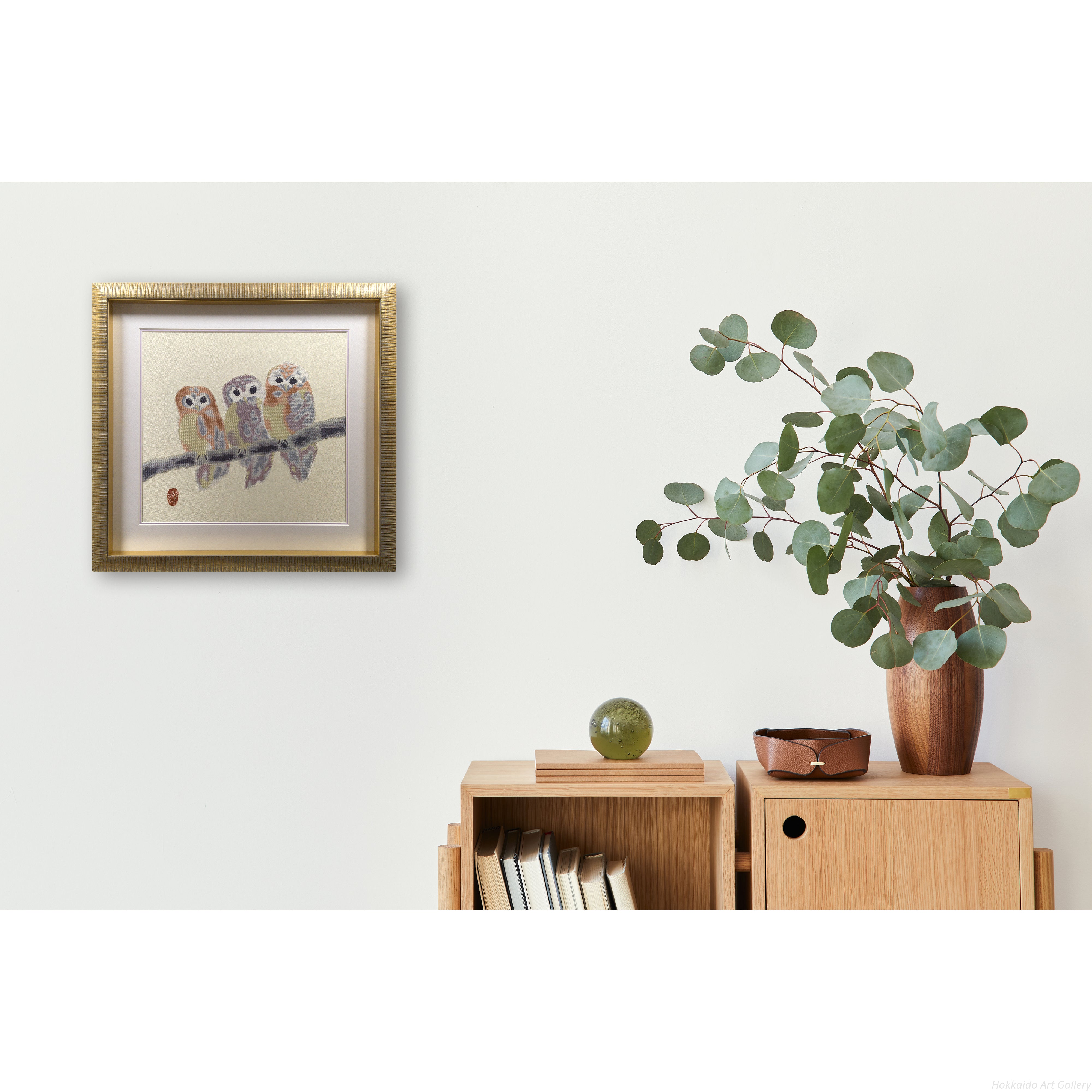 片岡鶴太郎 『ふくろう』 京臈纈手染め - 北海道画廊