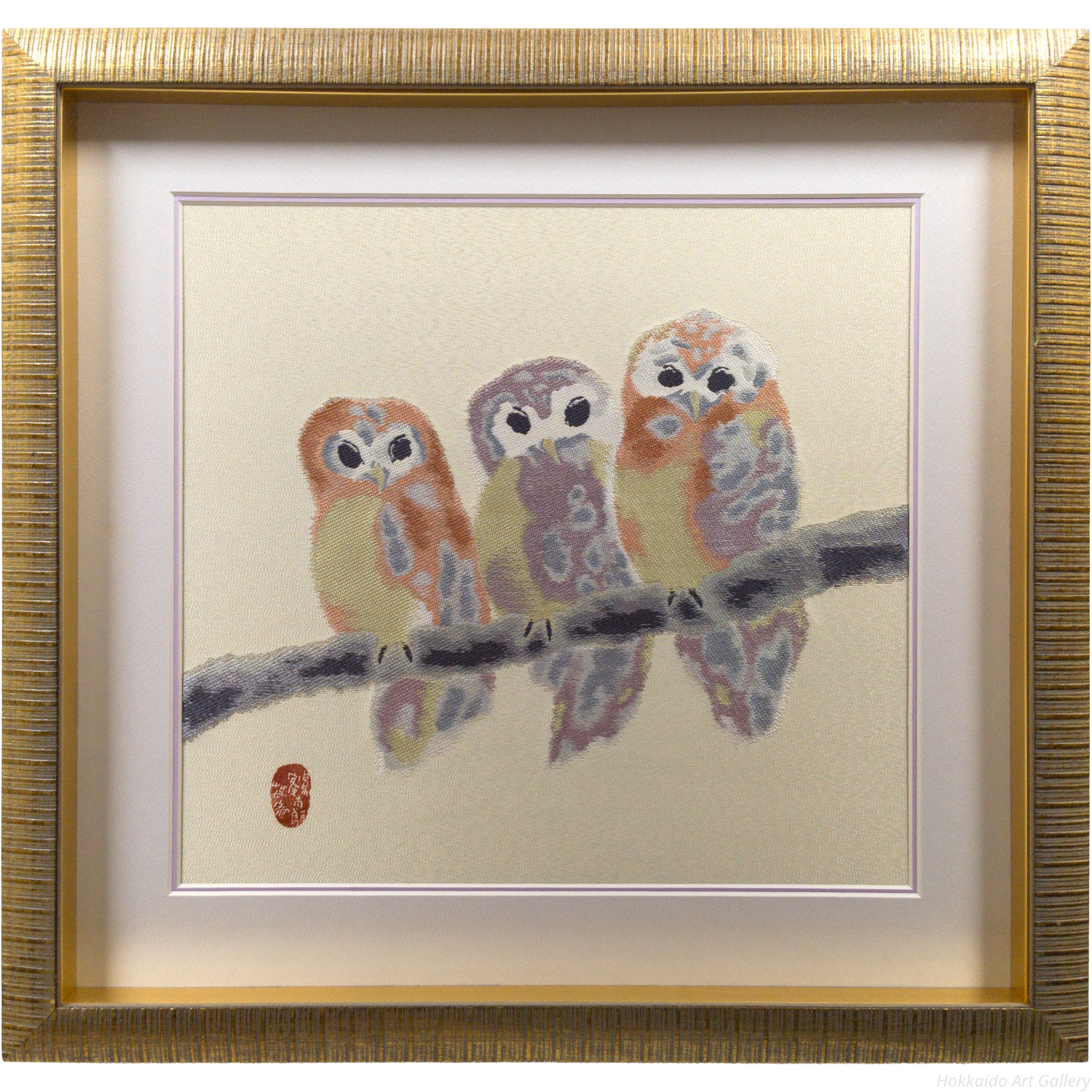 片岡鶴太郎 『ふくろう』 京臈纈手染め - 北海道画廊