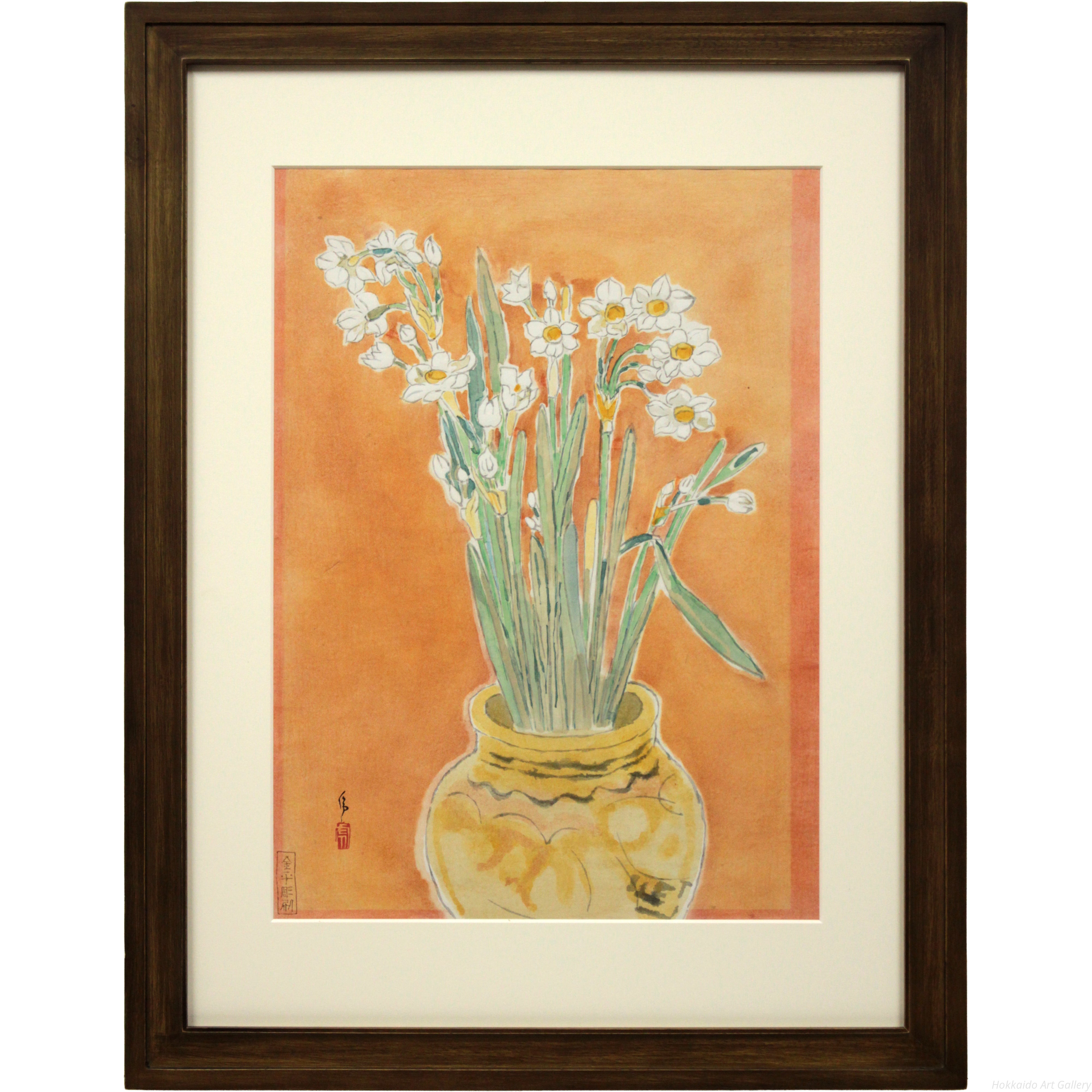 牧野虎雄 『水仙』 木版画 - 北海道画廊