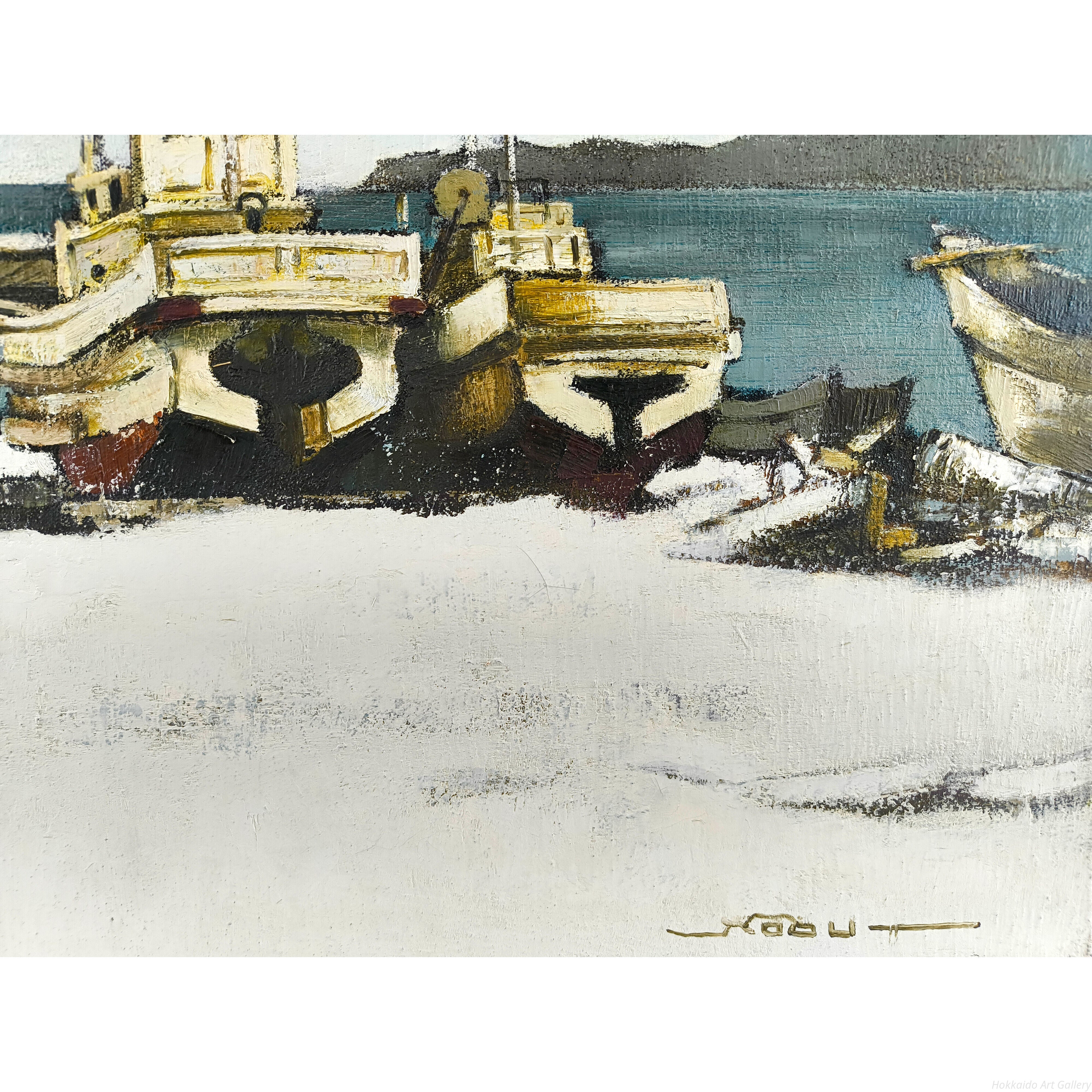 生田信行 『冬の浜 江差』 油彩画 - 北海道画廊