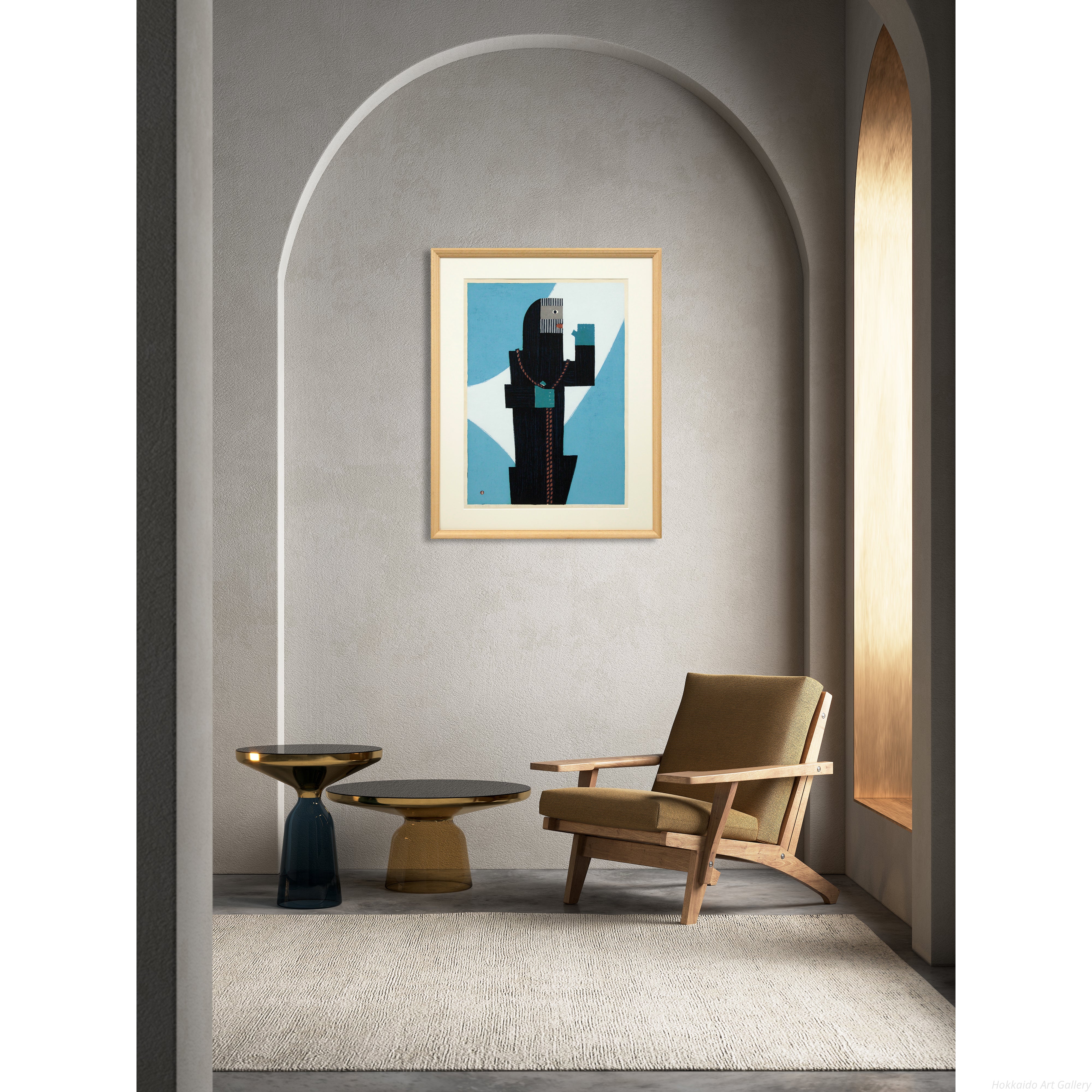 畦地梅太郎 『ふりかえる男』 木版画 - 北海道画廊