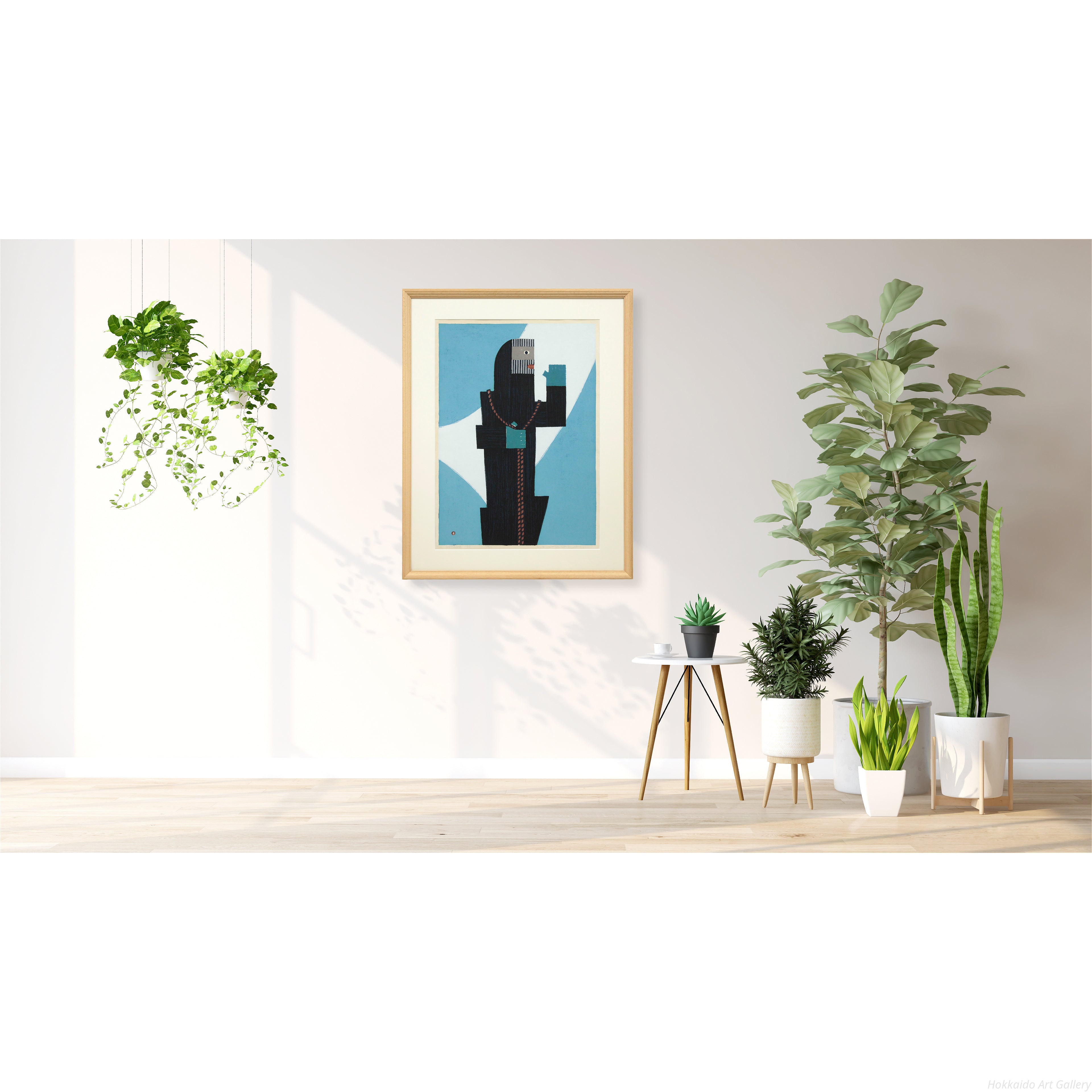 畦地梅太郎 『ふりかえる男』 木版画 - 北海道画廊