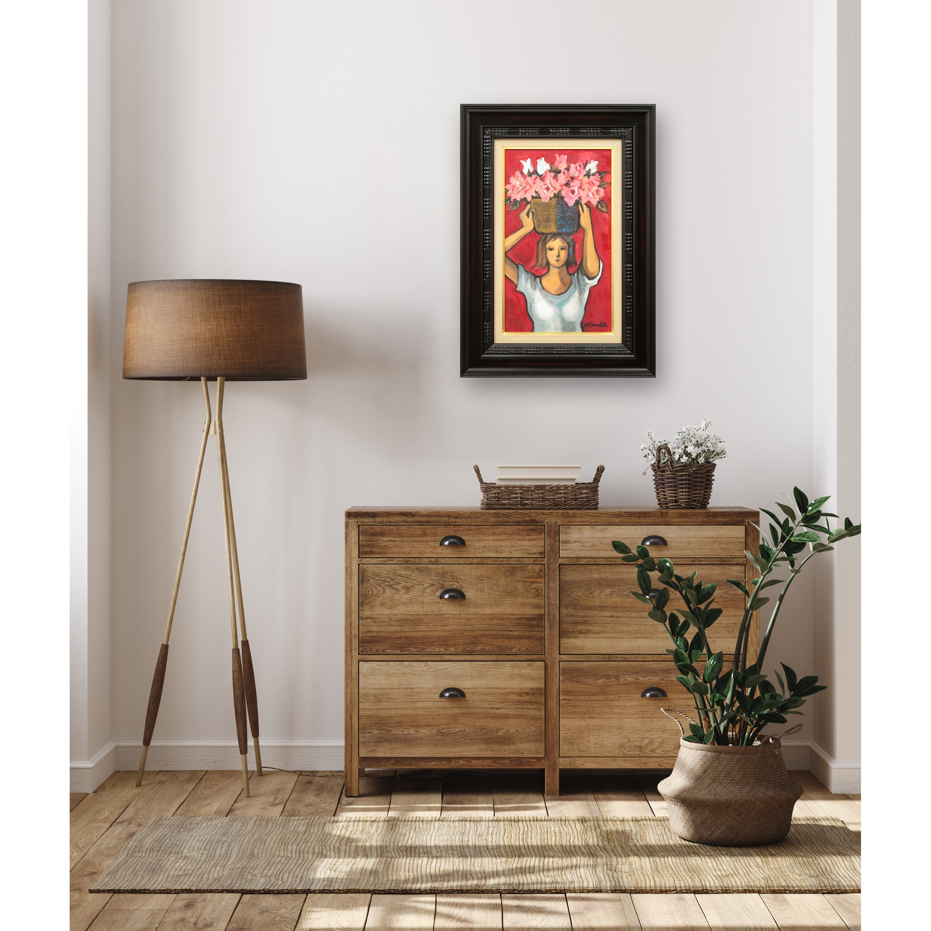 神戸文子 『花籠をもつ少女』 油彩画 - 北海道画廊