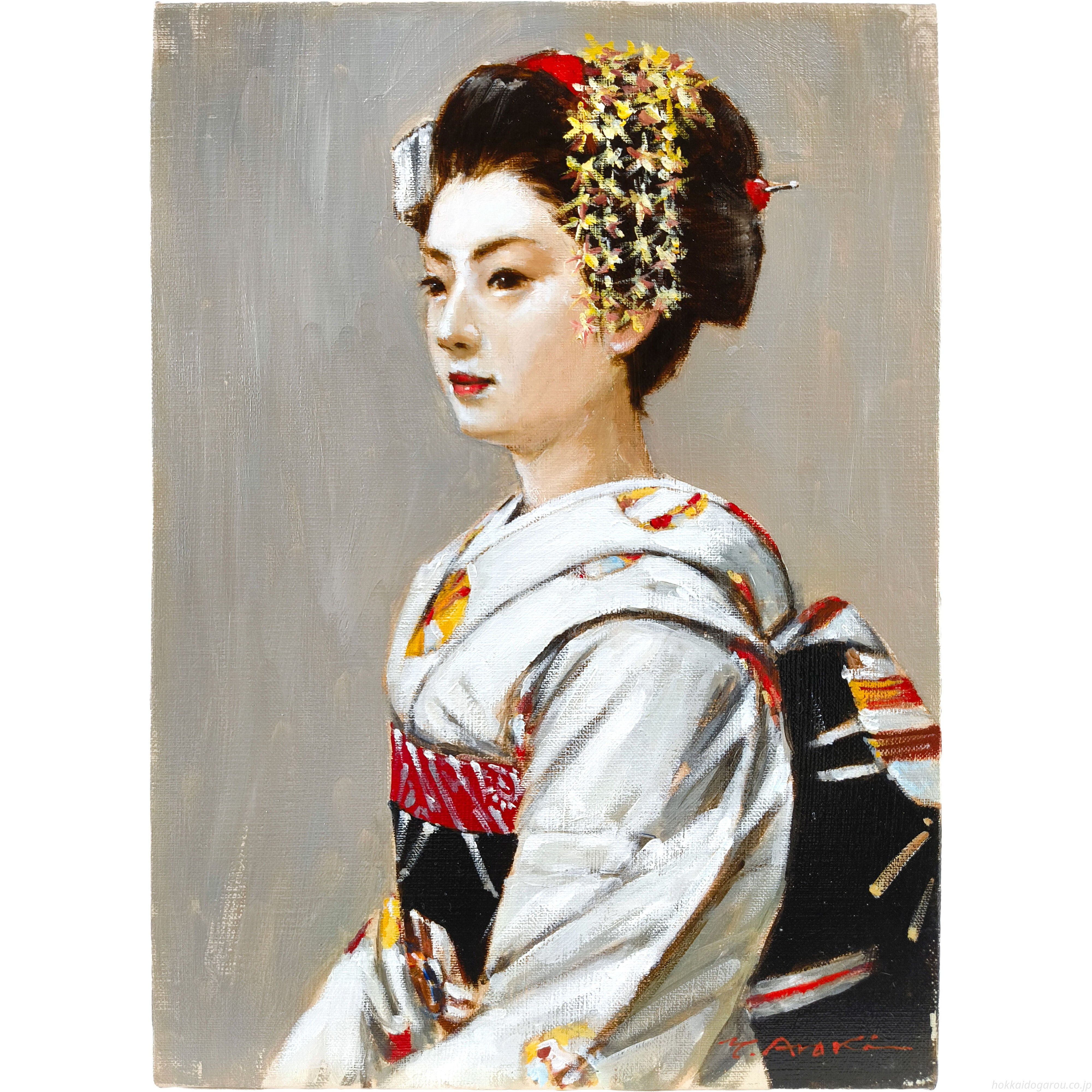 荒木義太郎 『舞妓（豆福）』 油彩画 - 北海道画廊