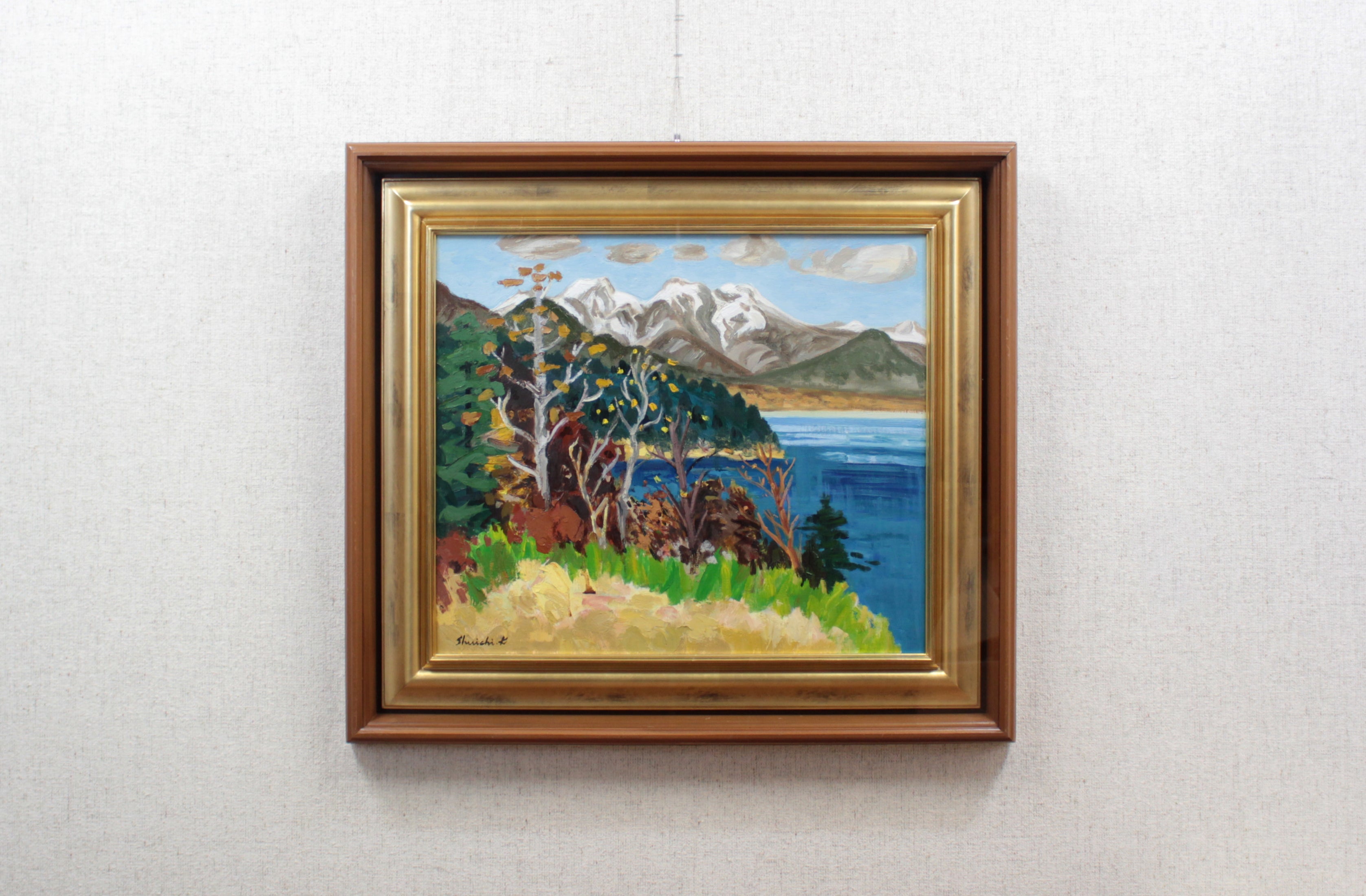 菊地秀一 『糠平湖と裏大雪山』 油彩画 - 北海道画廊