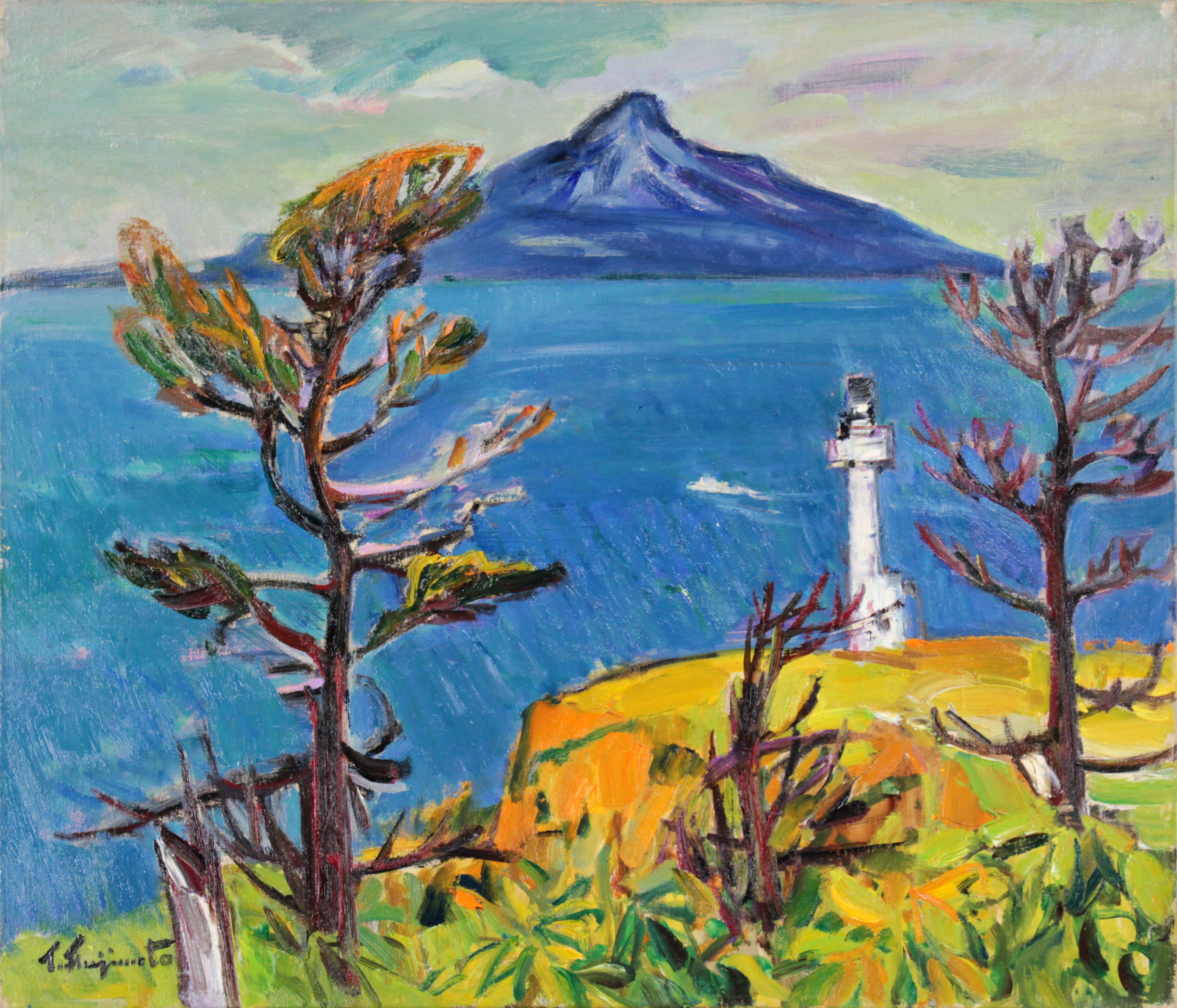 藤本東一良 『利尻富士（レブン島にて）』 油彩画 - 北海道画廊