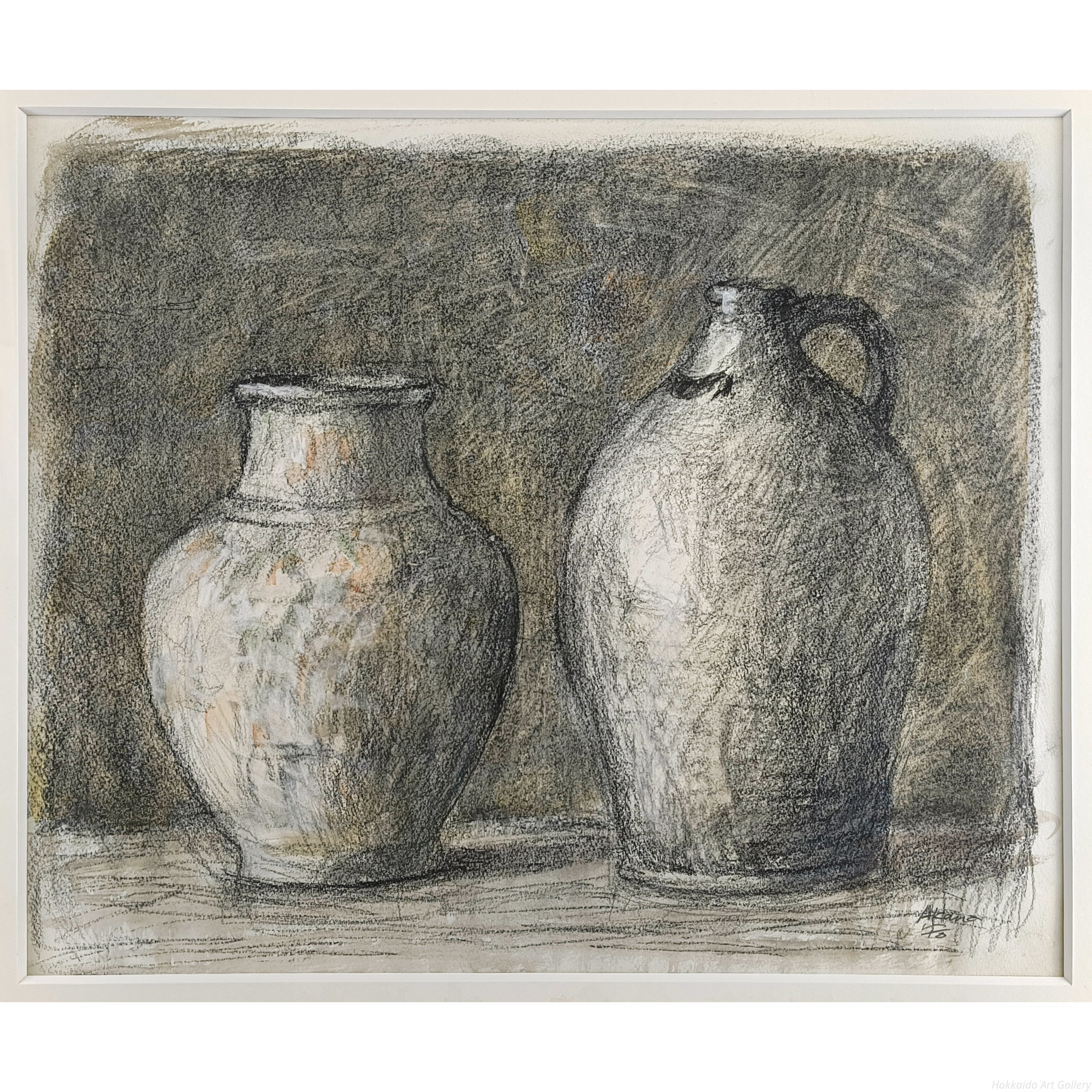 赤穴宏 『壷』 コンテ＋彩色 - 北海道画廊