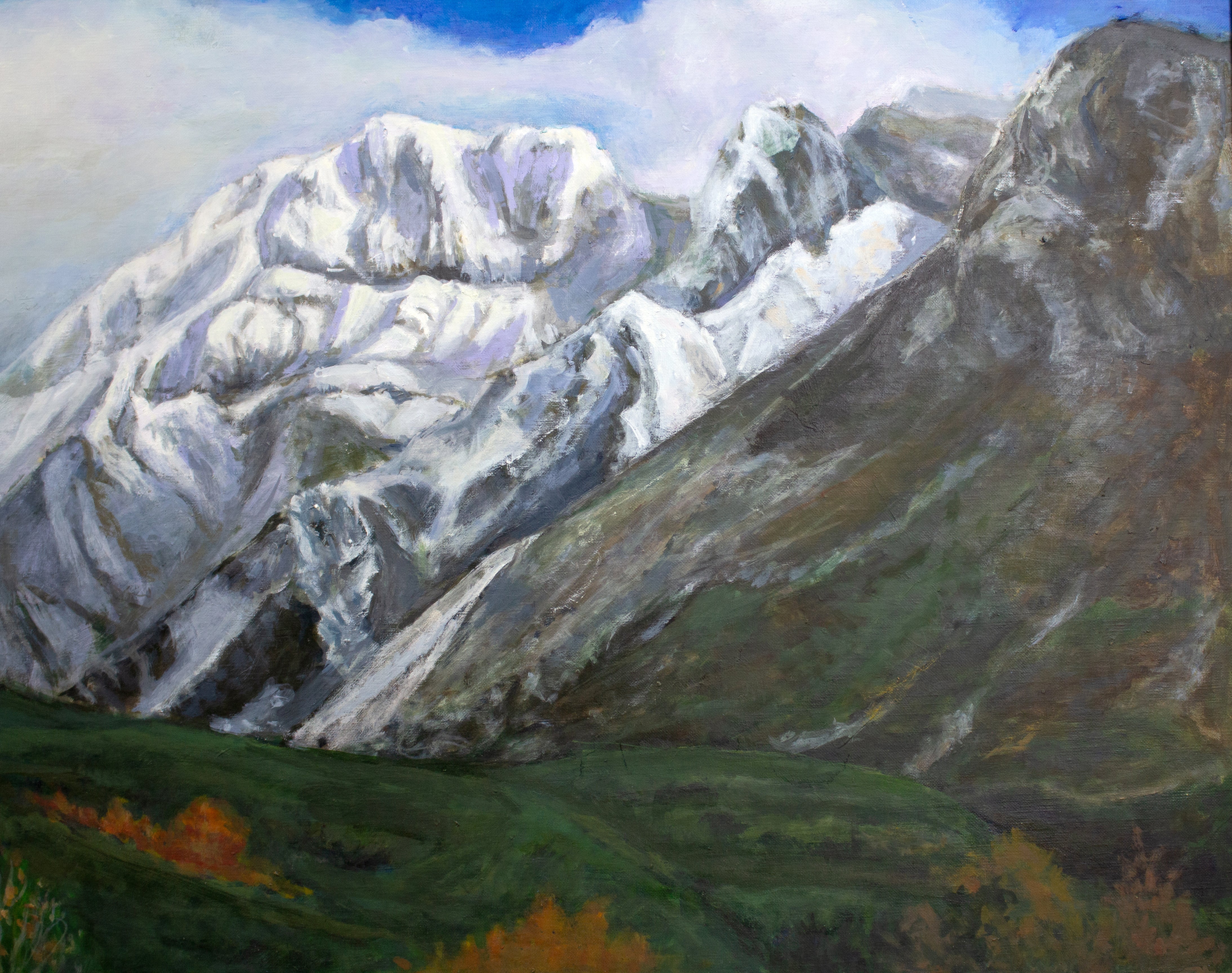 金澤 巌 『照り陰る冠雪の山（上ホロカメットク山）』 油彩画 - 北海道画廊