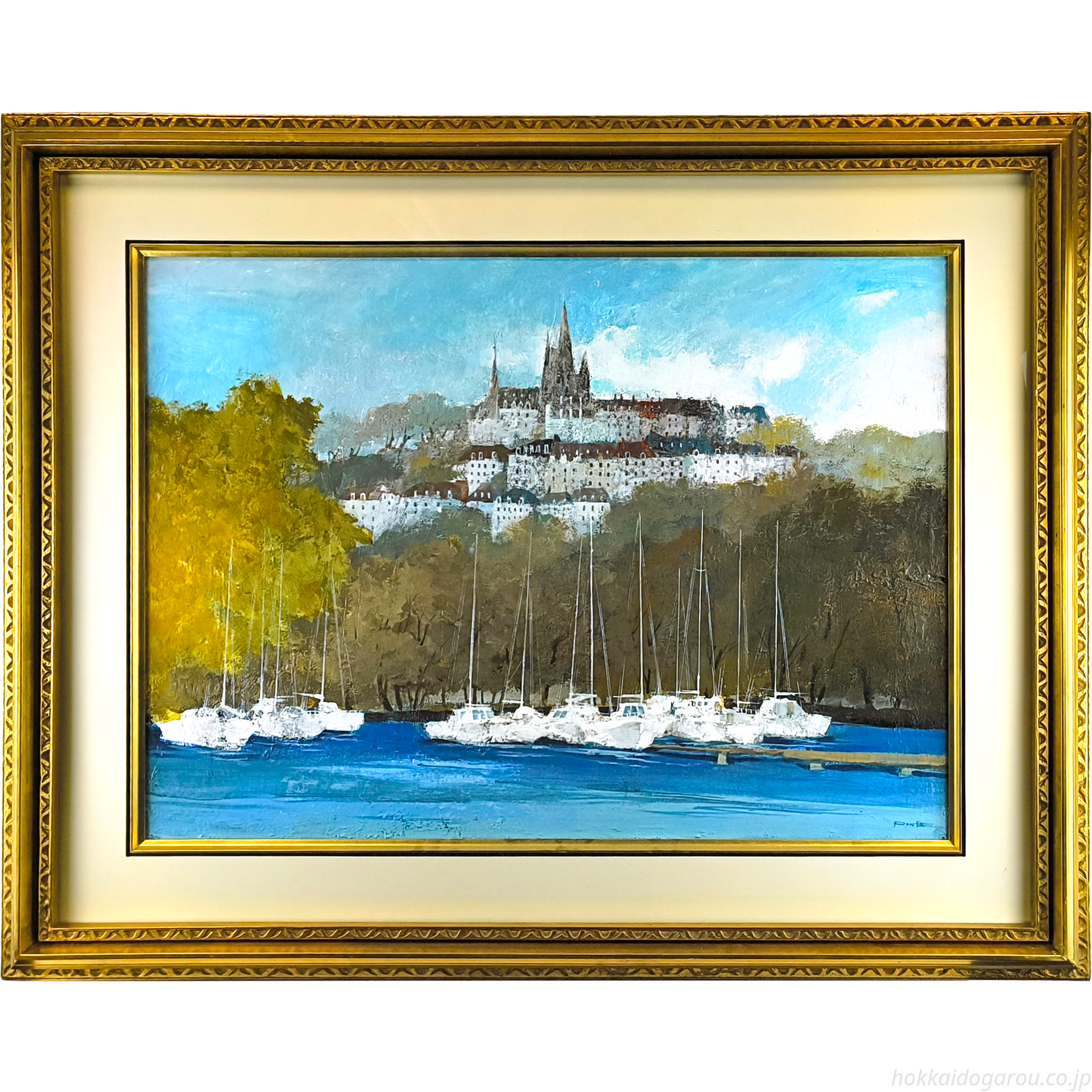 スイスのオーロラの油彩画　印象派 阿部国利 『スイス・レマン湖』 油彩画 - 北海道画廊