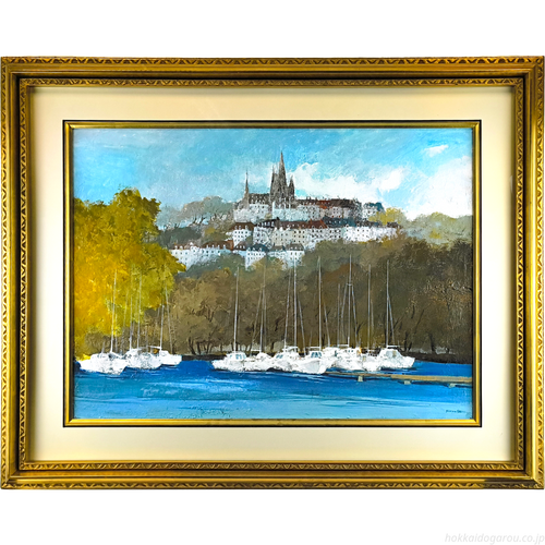 スイスの山と湖の油彩画　印象派　一点物 阿部国利 『スイス・レマン湖』 油彩画 - 北海道画廊