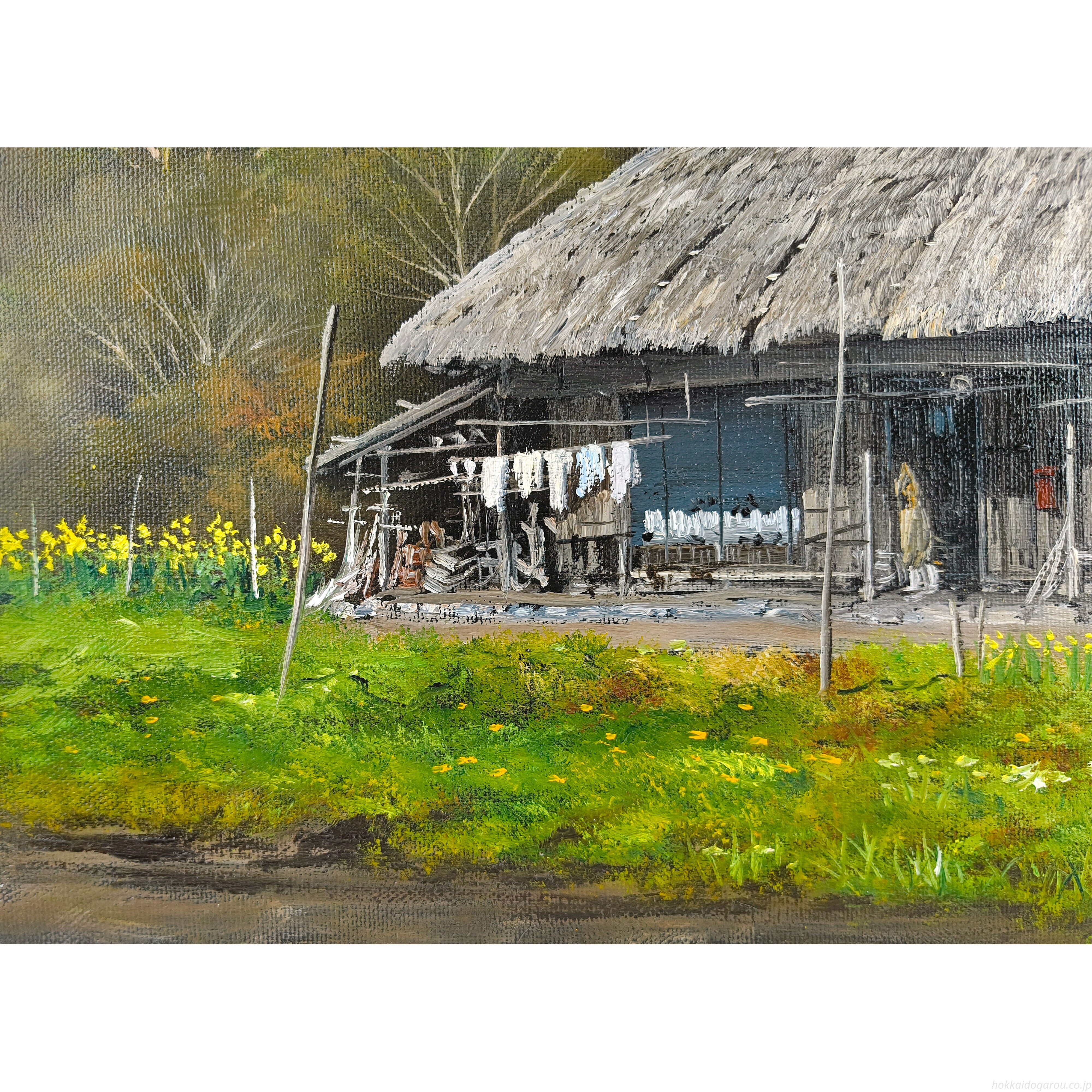 雨宮英夫 『民家訪春』 油彩画 - 北海道画廊