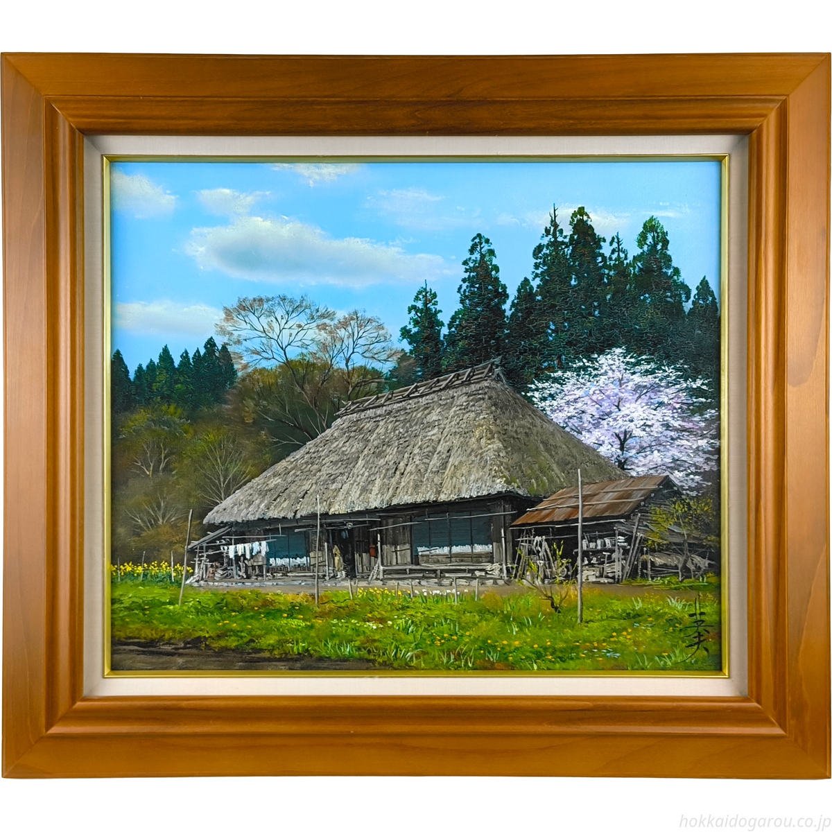 雨宮英夫 『民家訪春』 油彩画 - 北海道画廊