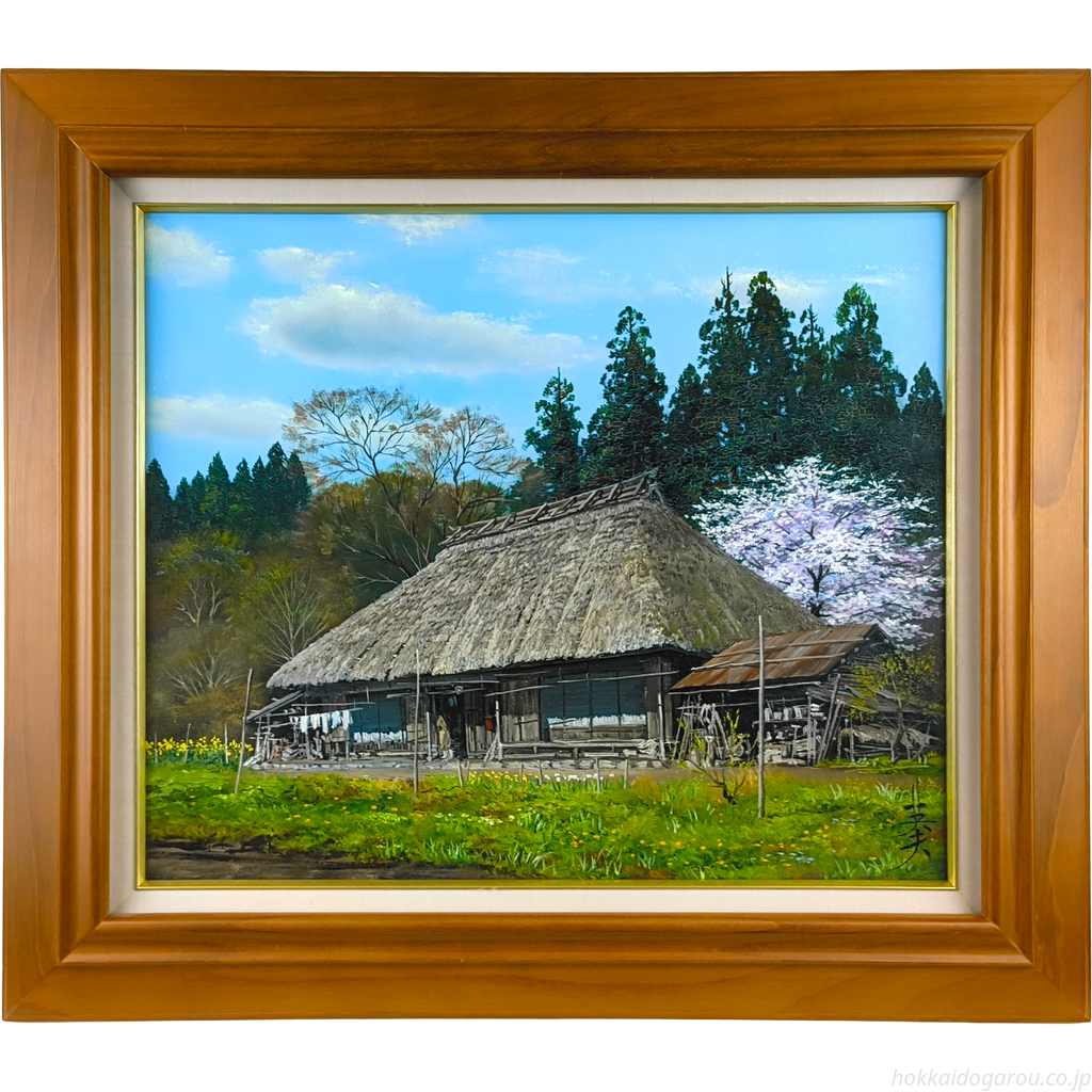 雨宮英夫 『民家訪春』 油彩画 - 北海道画廊