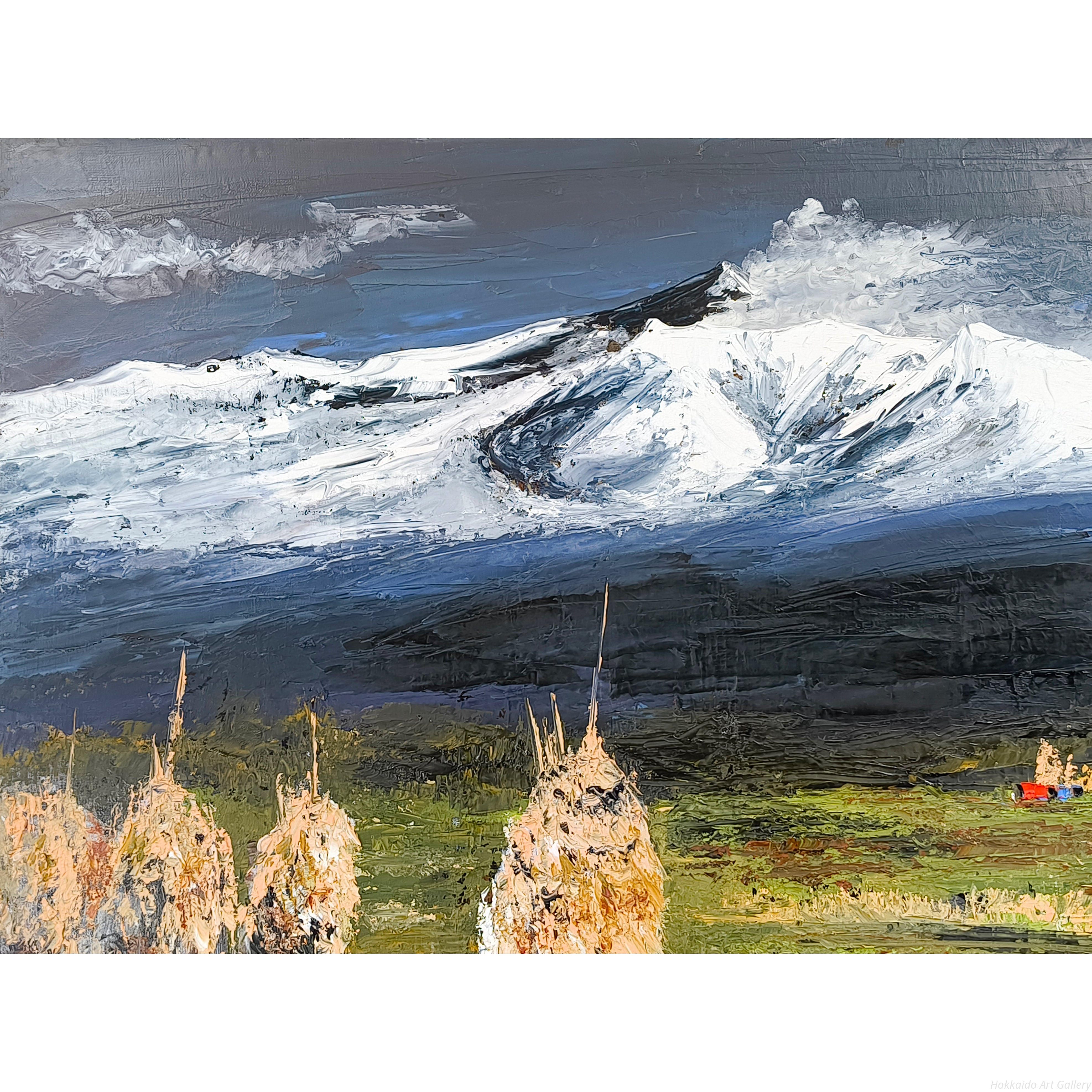 高橋哲夫 『新雪の十勝岳』 油彩画 - 北海道画廊