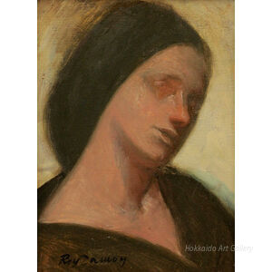 鴨居玲 『黒いショウル』 油彩画 - 北海道画廊