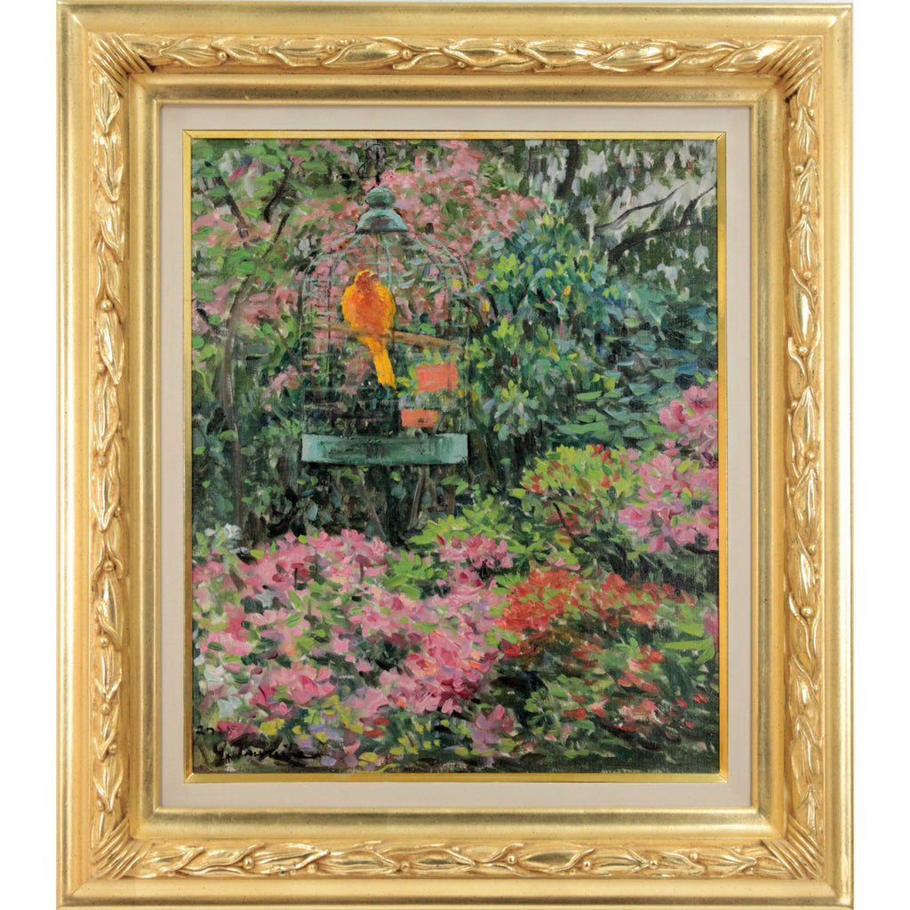 関川富士郎　長春花　絵画　油絵 鶴田吾郎 『花とカナリヤ』 油彩画 - 北海道画廊